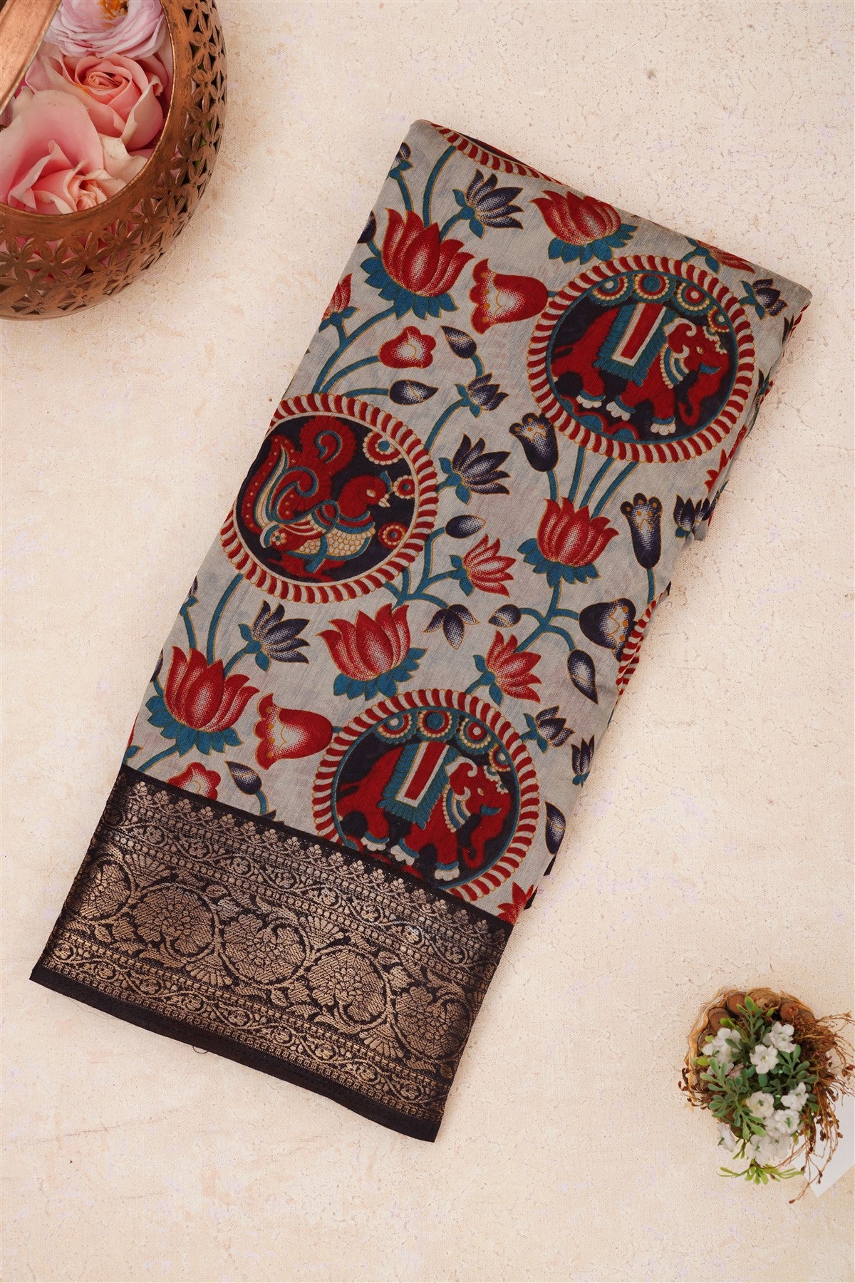 Fancy Maheshwari Silk Dark Navy Blue Saree