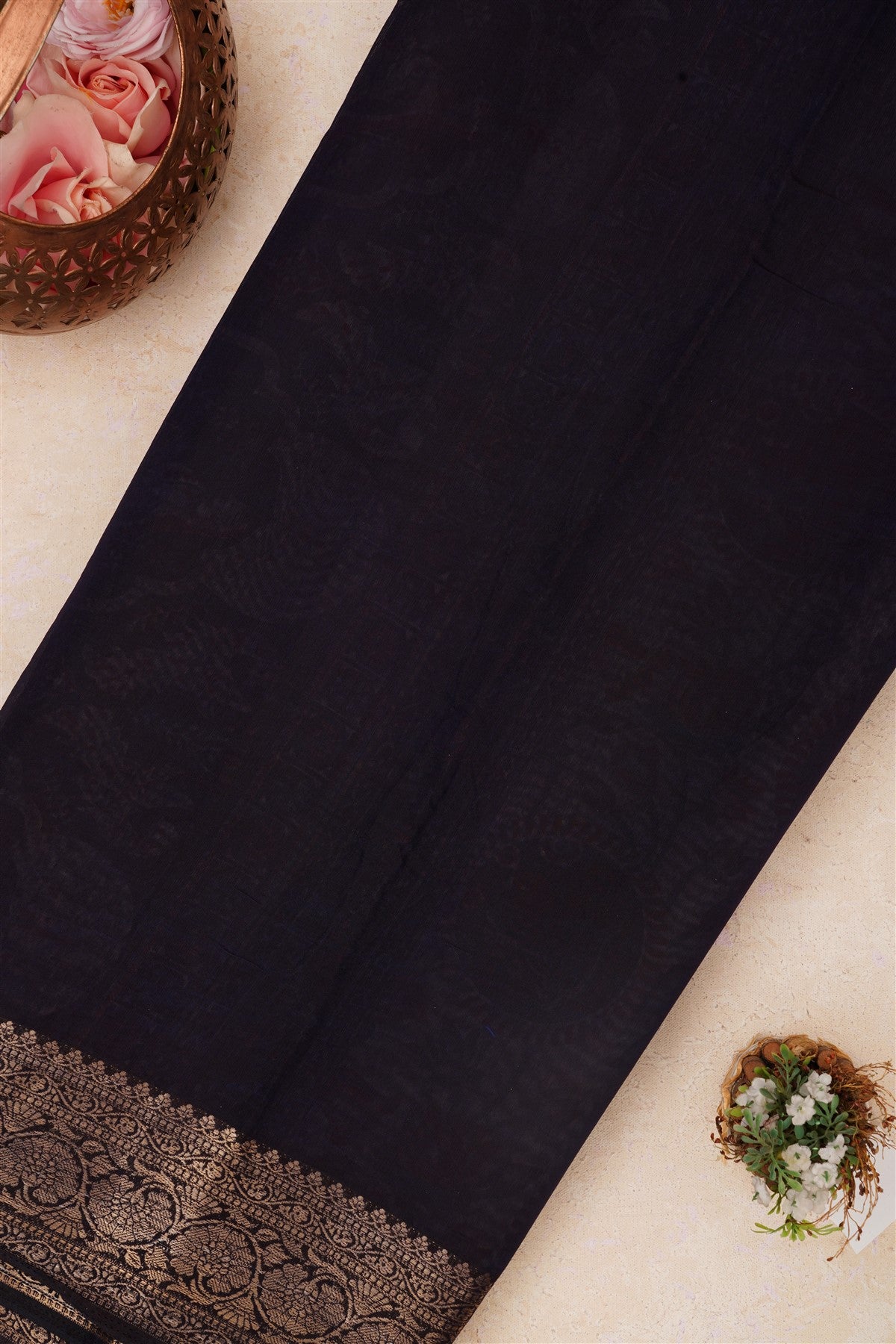 Fancy Maheshwari Silk Dark Navy Blue Saree