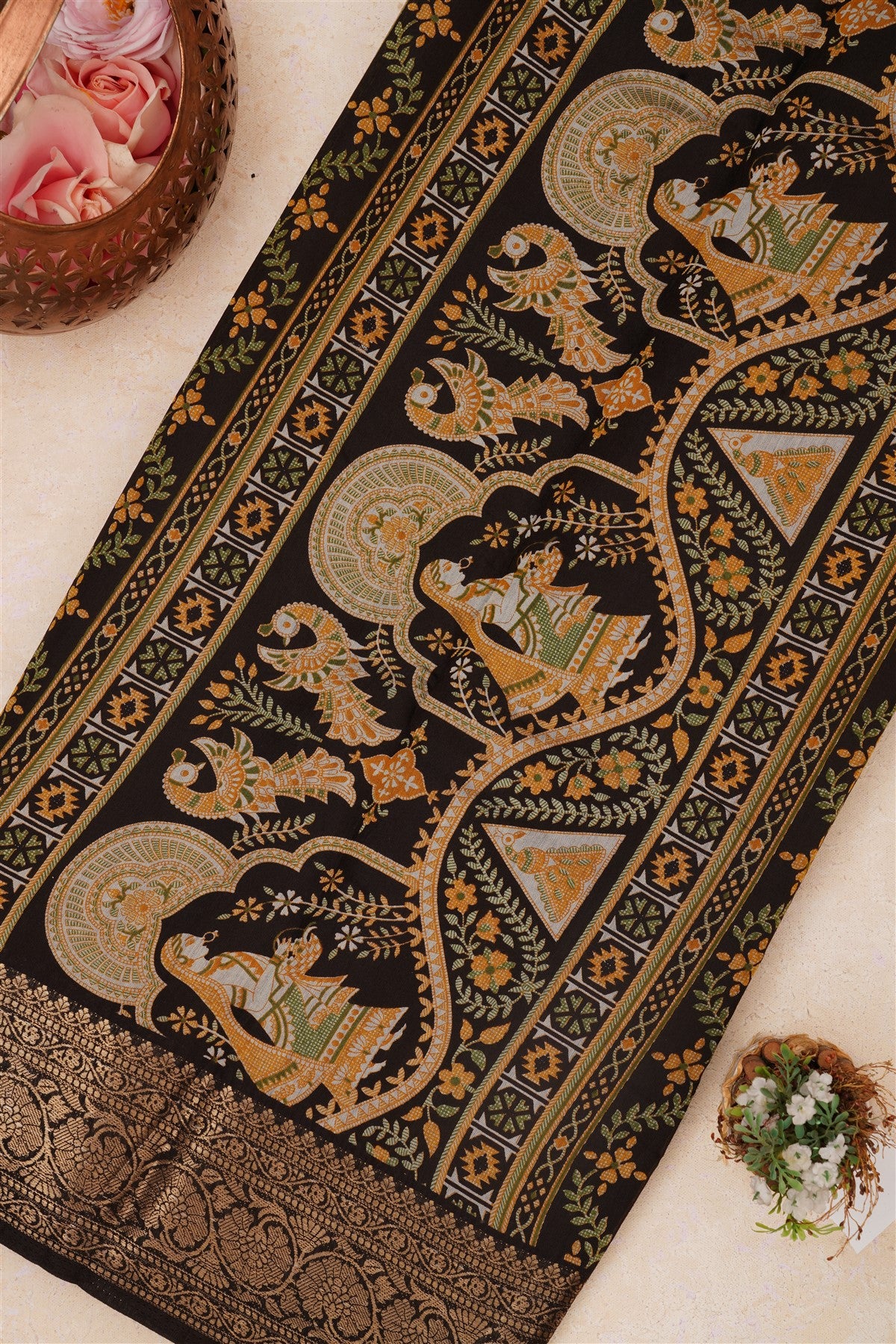 Fancy Maheshwari Silk Khaki Saree