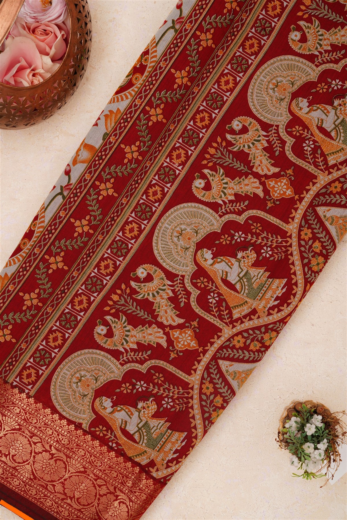Fancy Maheshwari Silk Maroon Saree