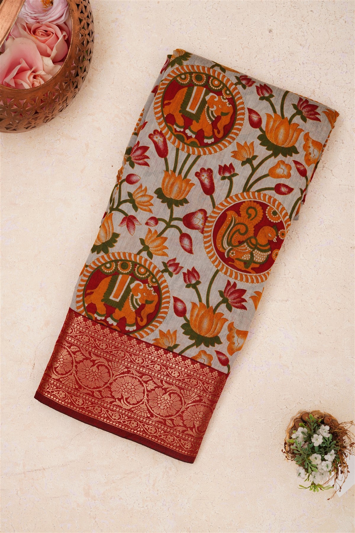 Fancy Maheshwari Silk Maroon Saree