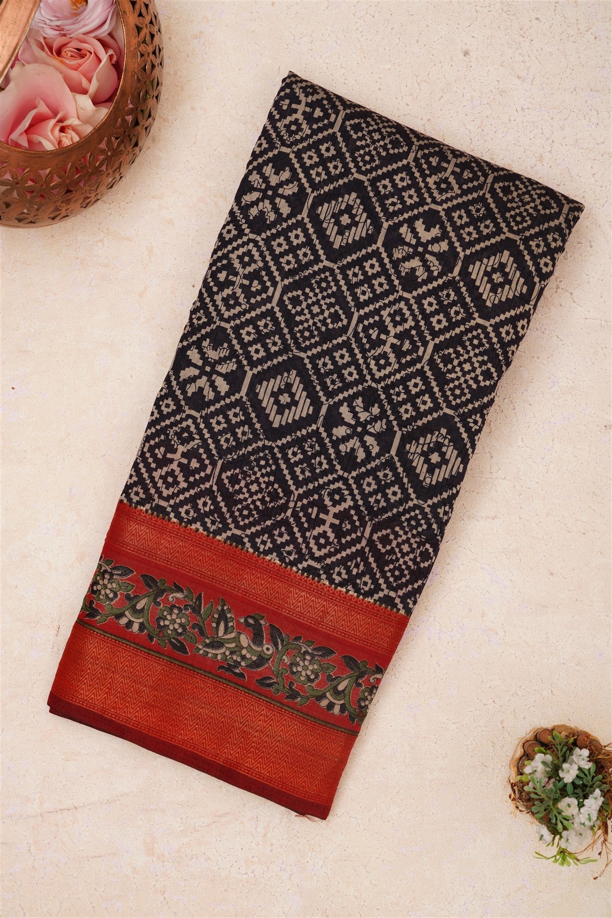 Fancy Maheshwari Silk Dark Blue Saree