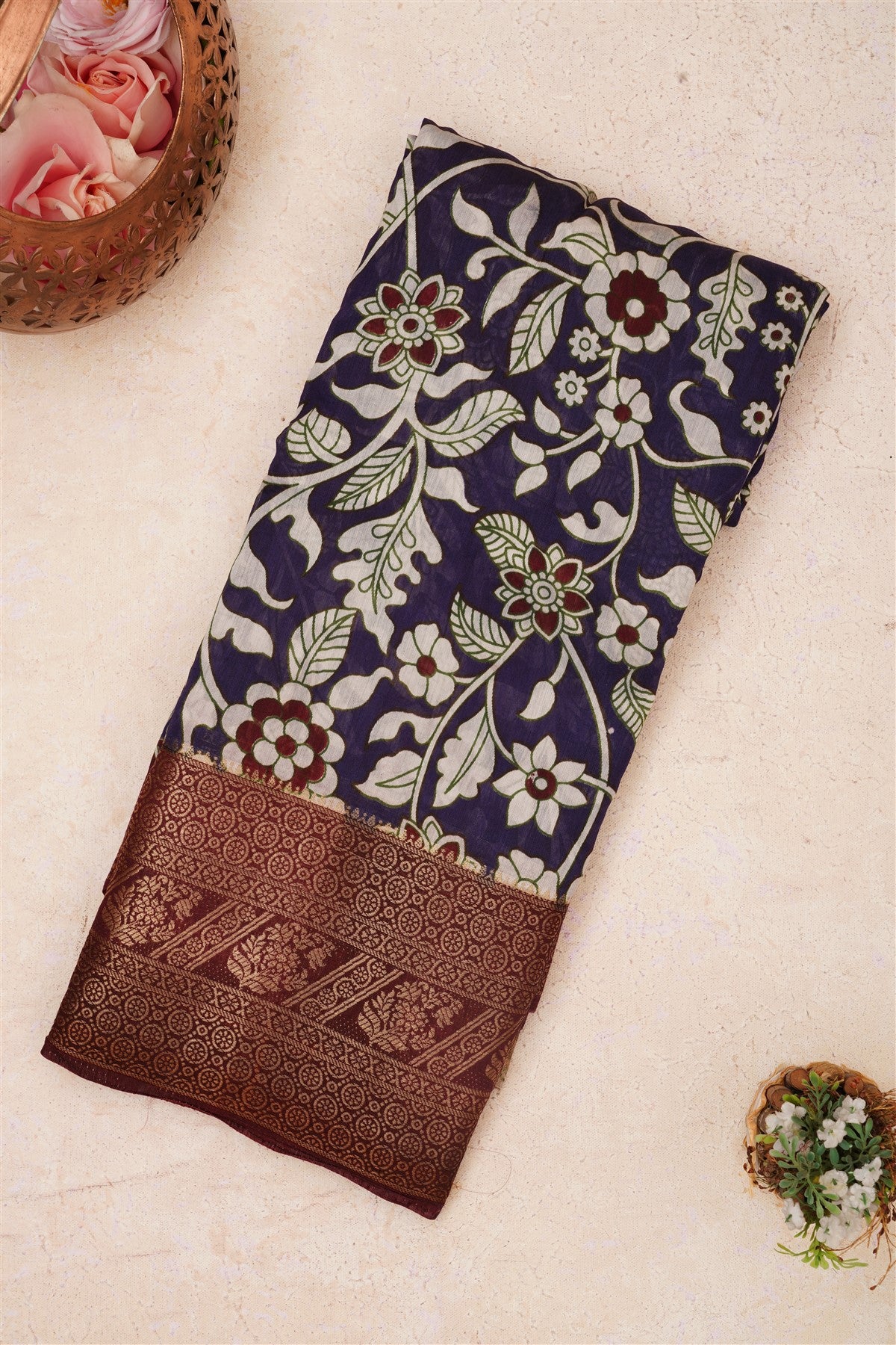 Fancy Maheshwari Silk Violet Saree