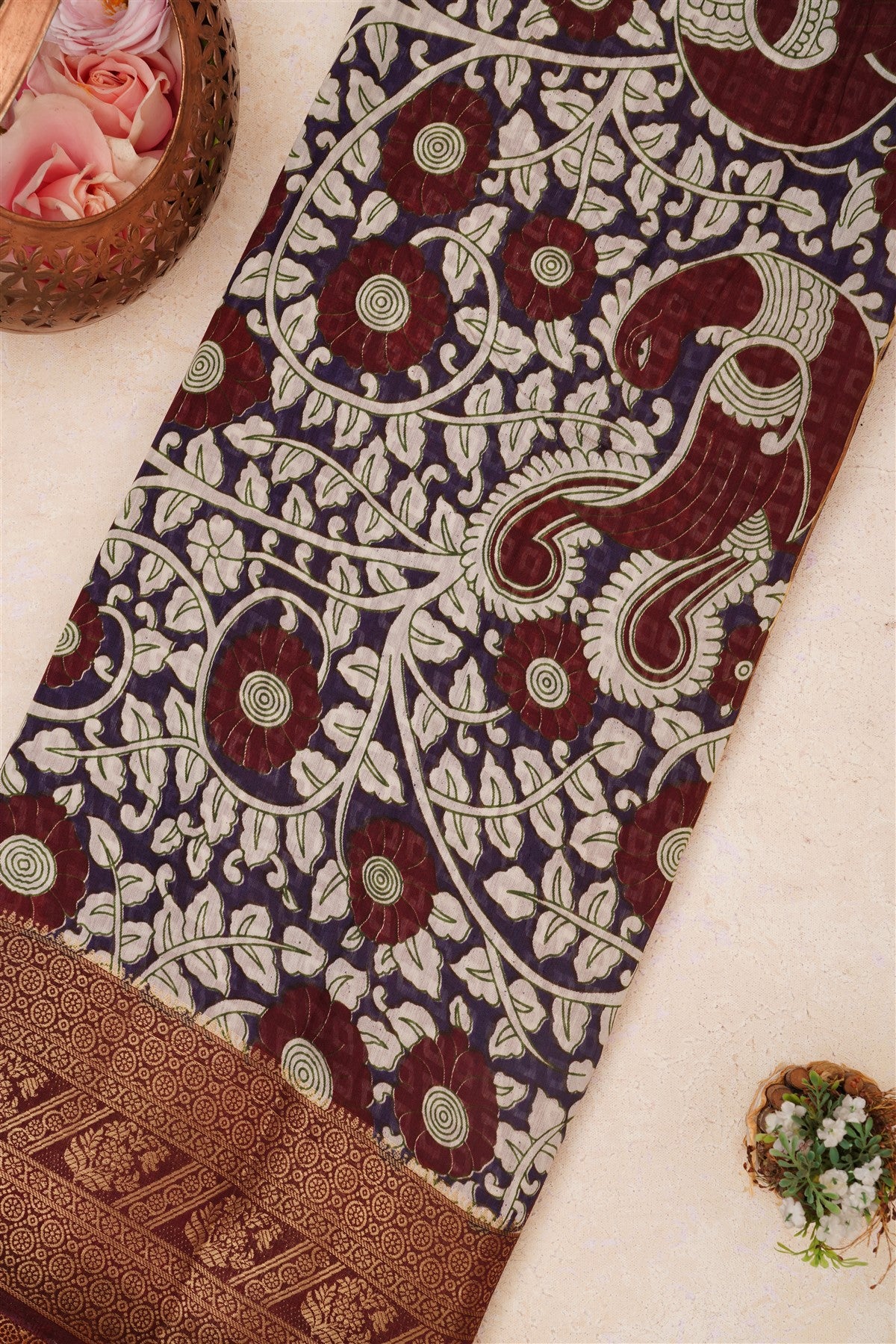 Fancy Maheshwari Silk Violet Saree