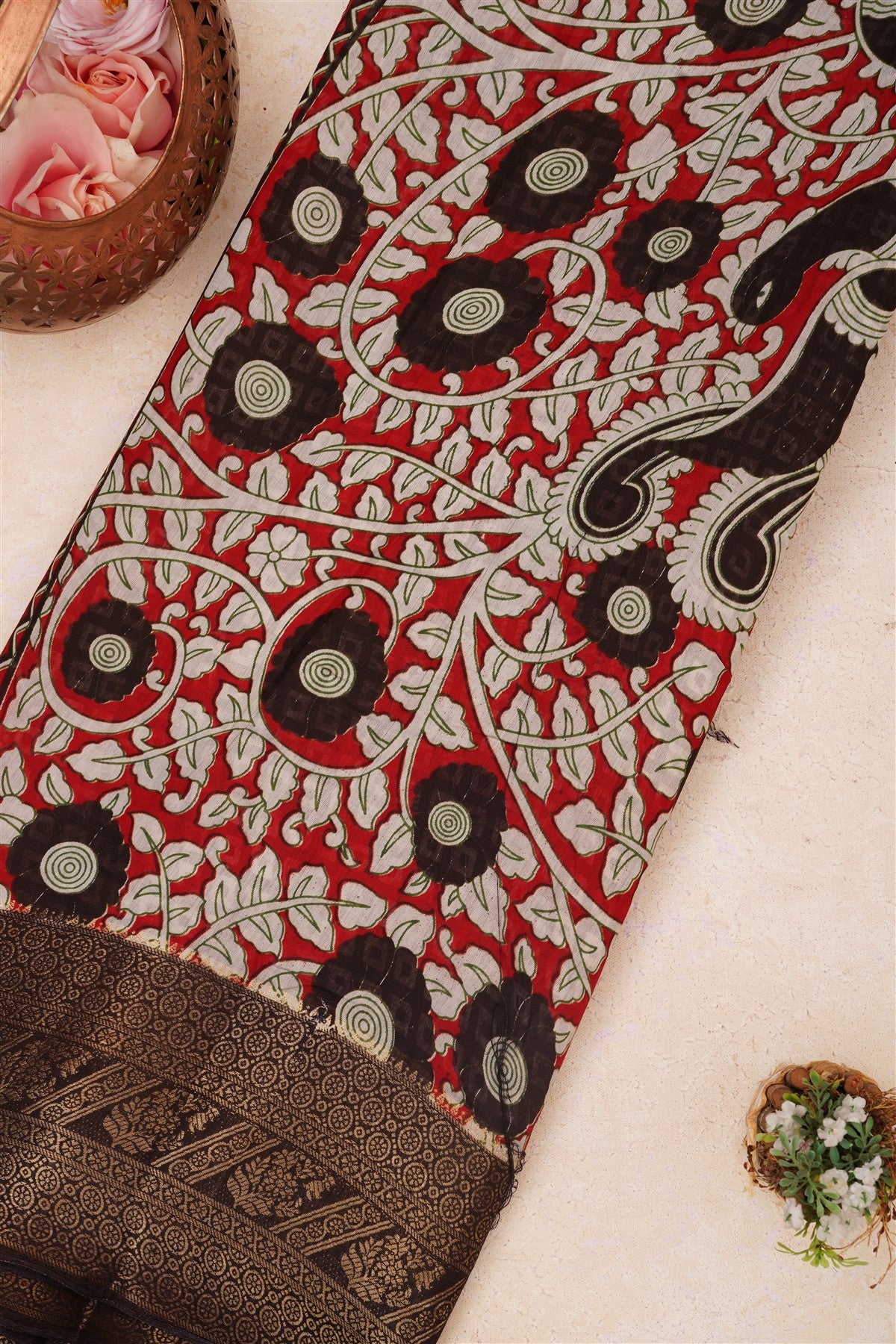 Fancy Maheshwari Silk Maroon Saree
