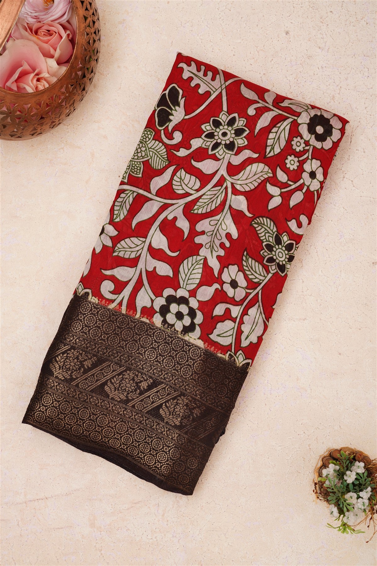 Fancy Maheshwari Silk Maroon Saree
