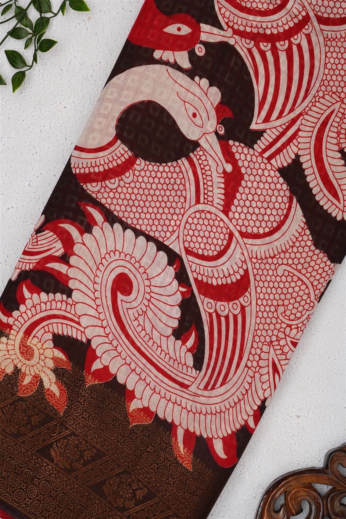 Fancy Maheshwari Silk Dark Brown Saree