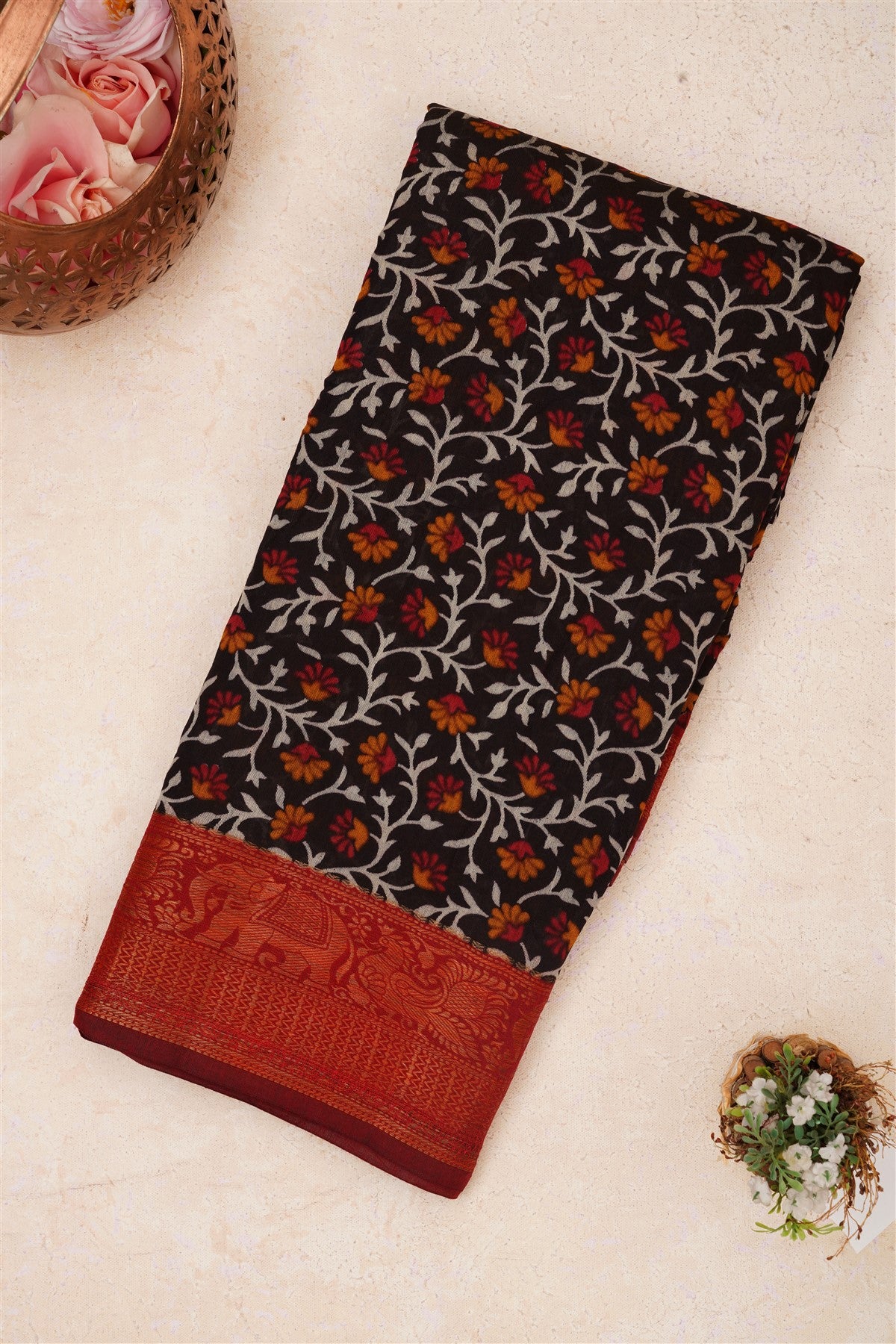 Fancy Maheshwari Silk Black Saree