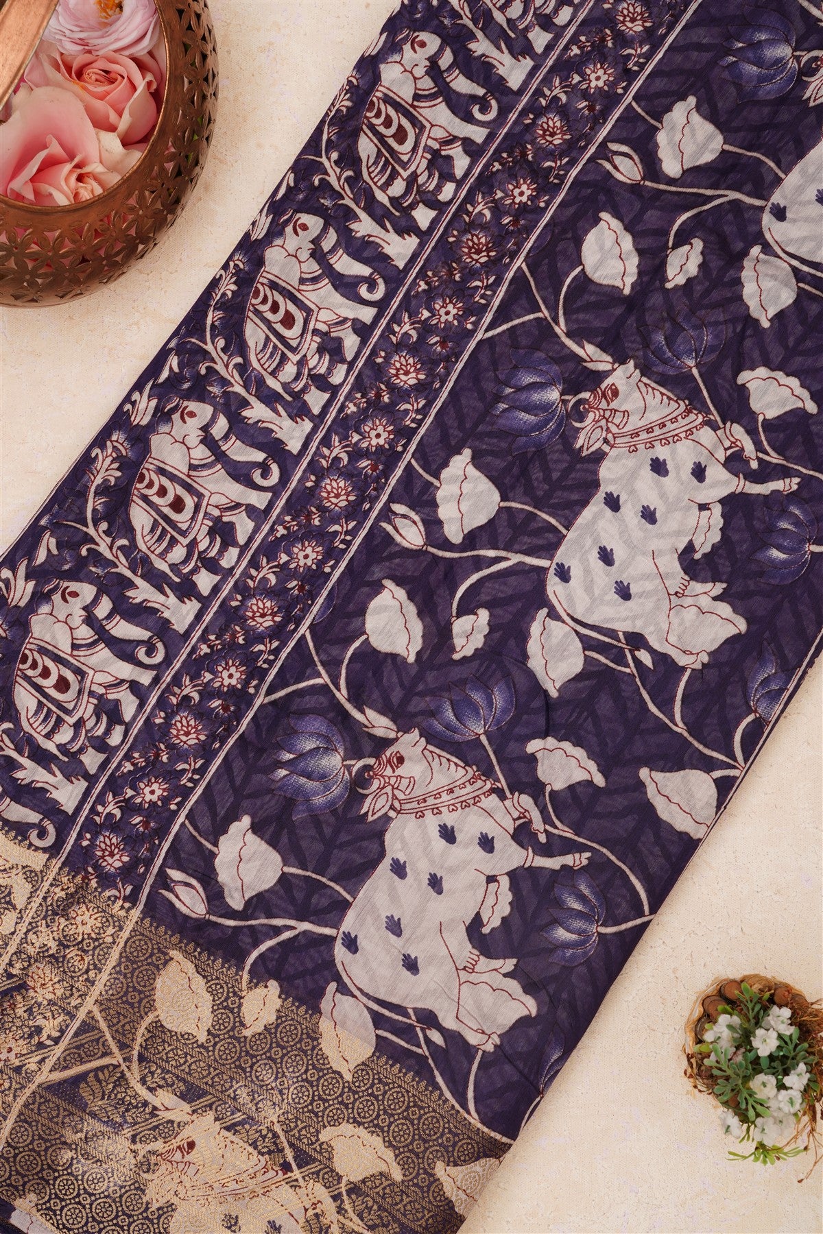 Fancy Maheshwari Silk Purple Saree