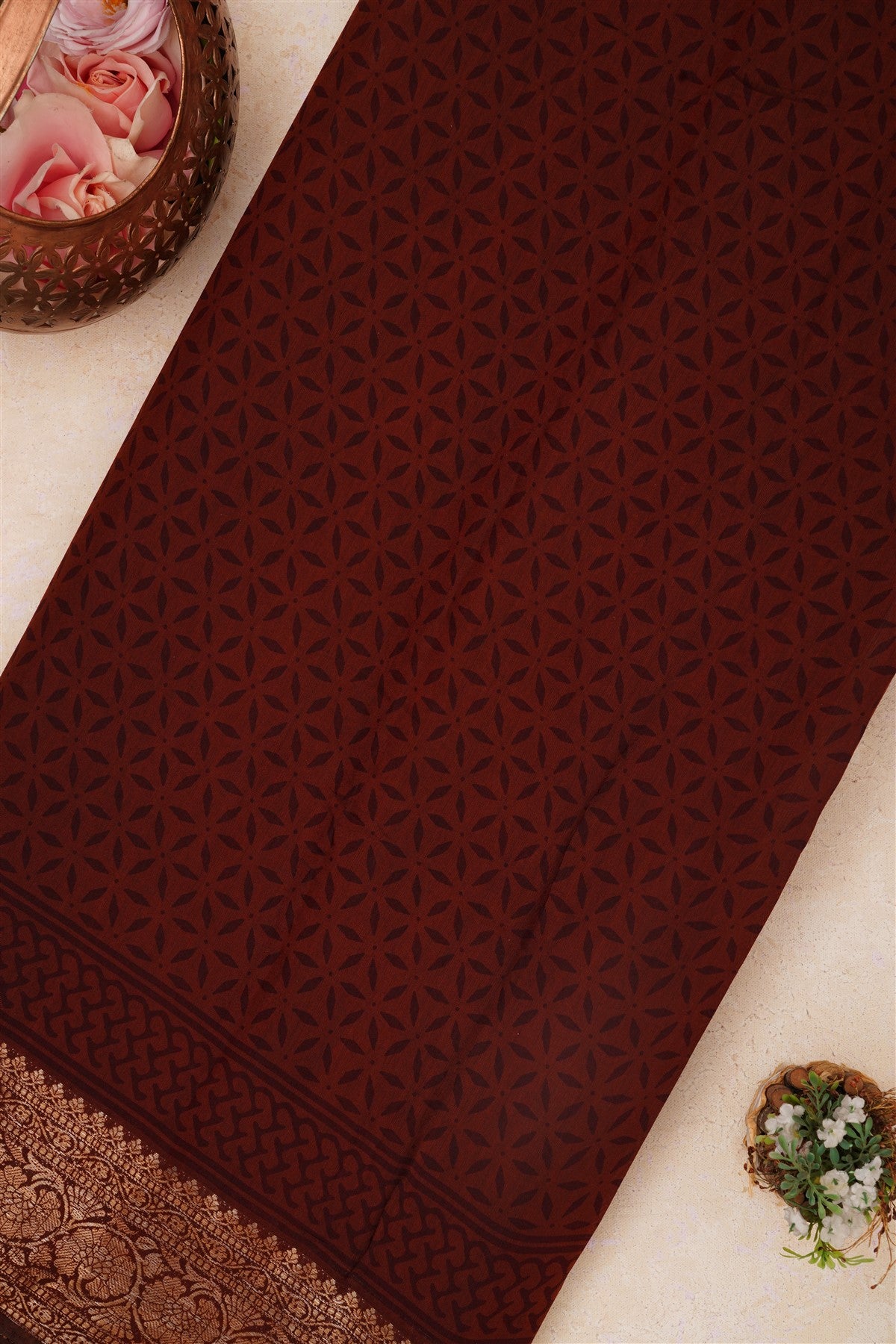 Fancy Maheshwari Silk Dark Wine Saree