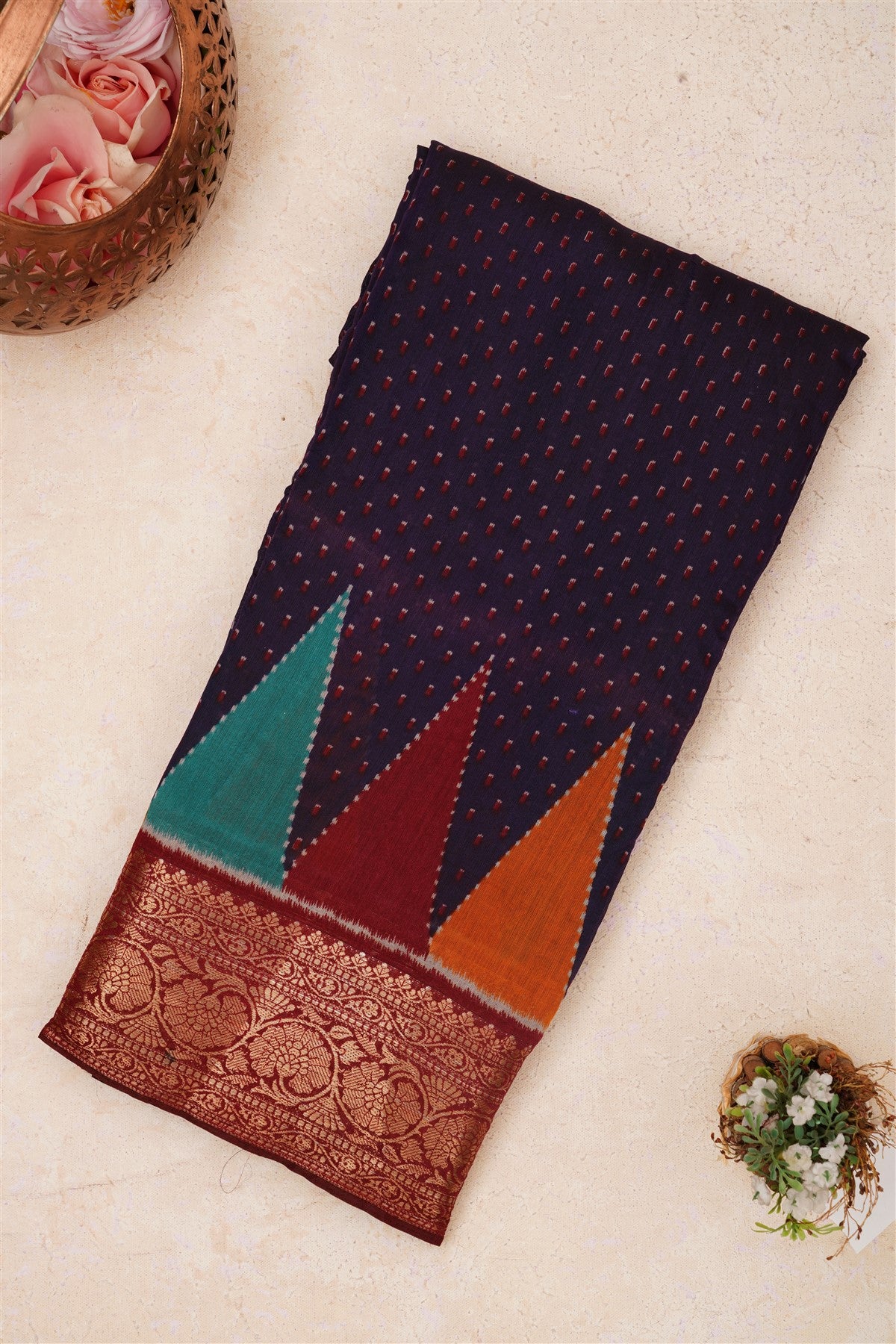Fancy Maheshwari Silk Violet Saree
