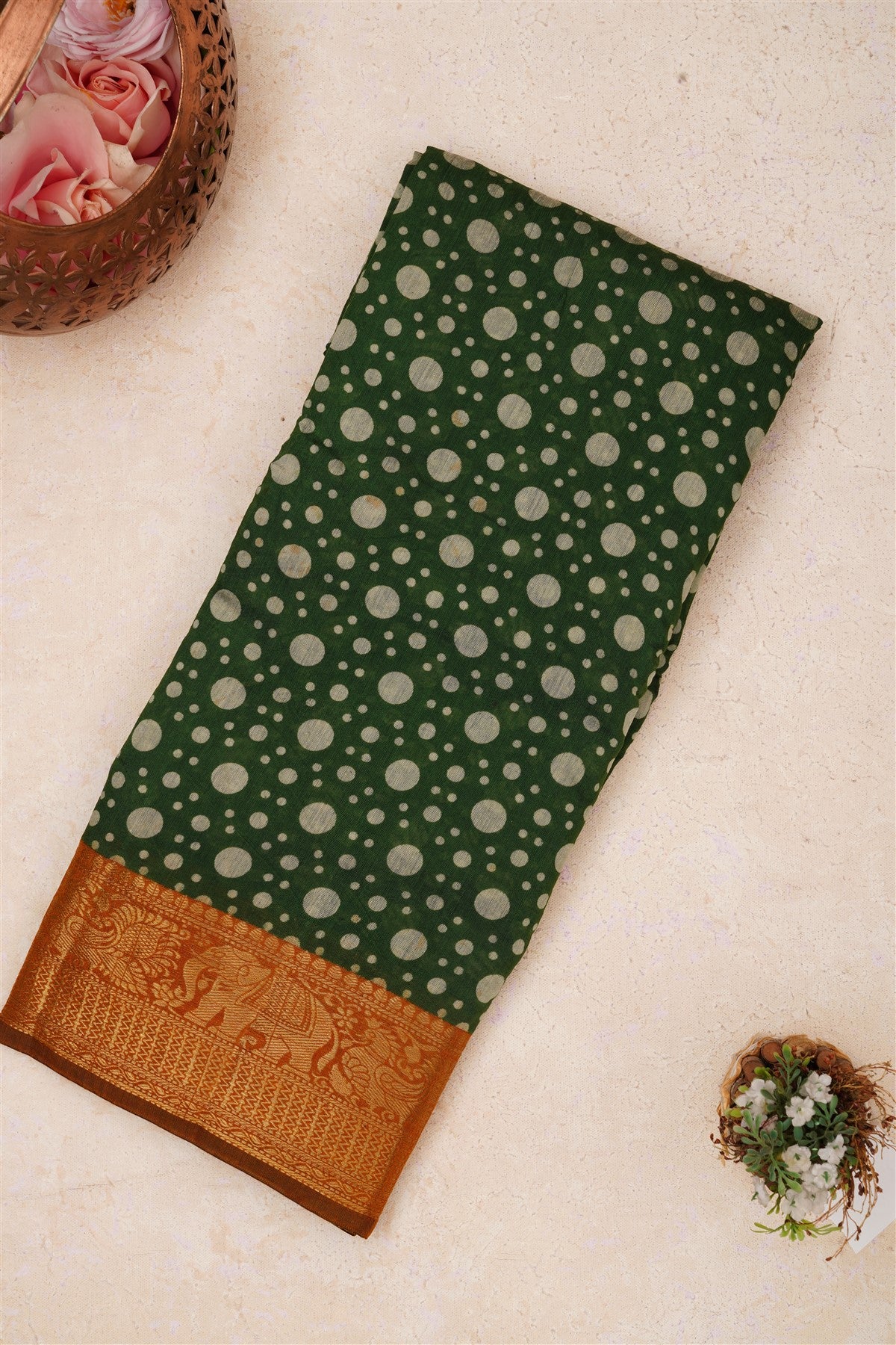 Fancy Maheshwari Silk Green Saree