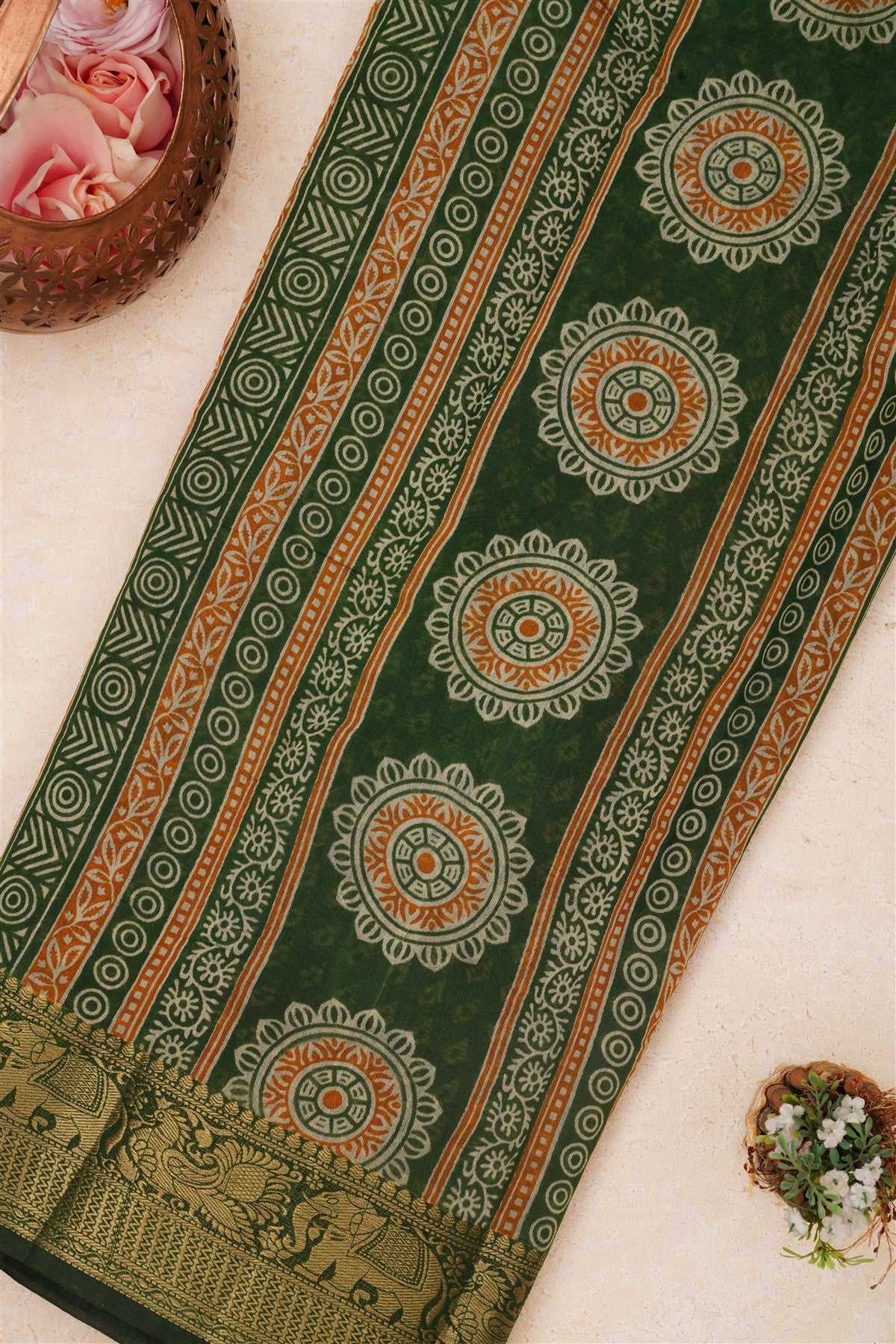 Fancy Maheshwari Silk Khaki Saree