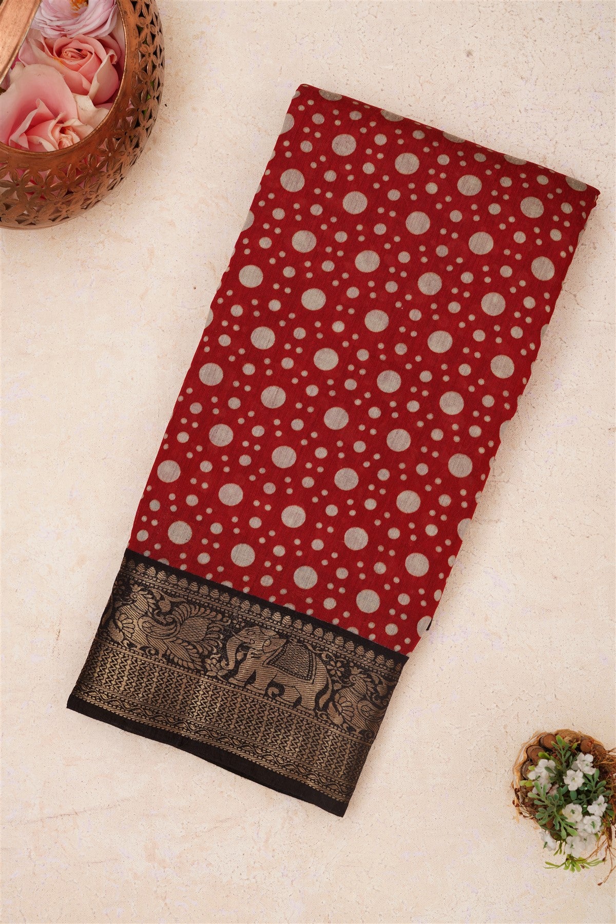 Fancy Maheshwari Silk Maroon Saree