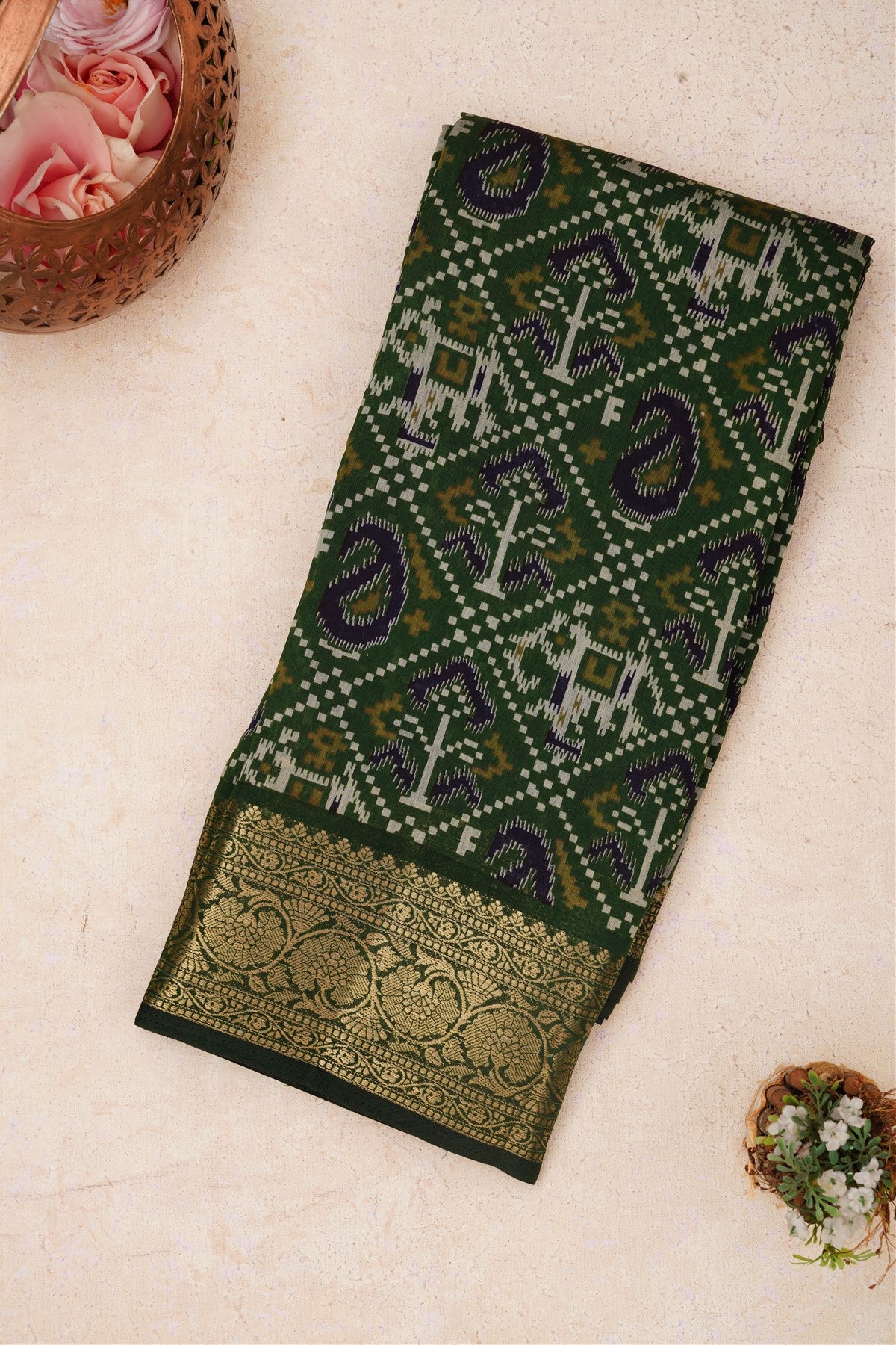Fancy Maheshwari Silk Dark Green Saree