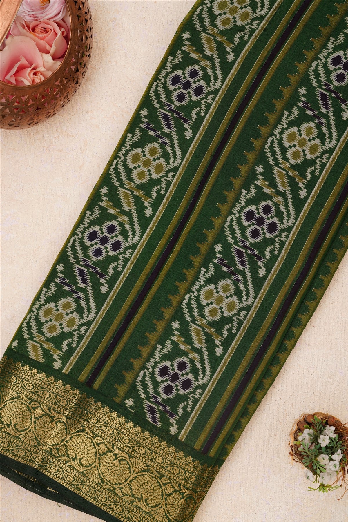 Fancy Maheshwari Silk Dark Green Saree