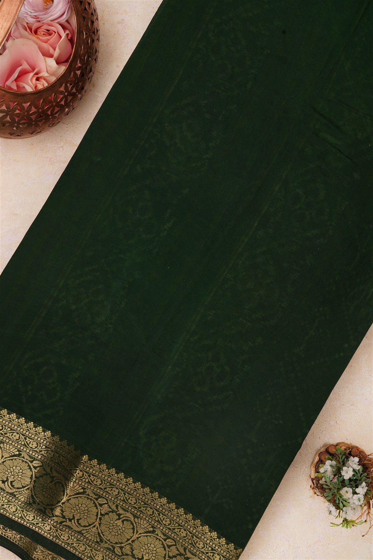 Fancy Maheshwari Silk Dark Green Saree