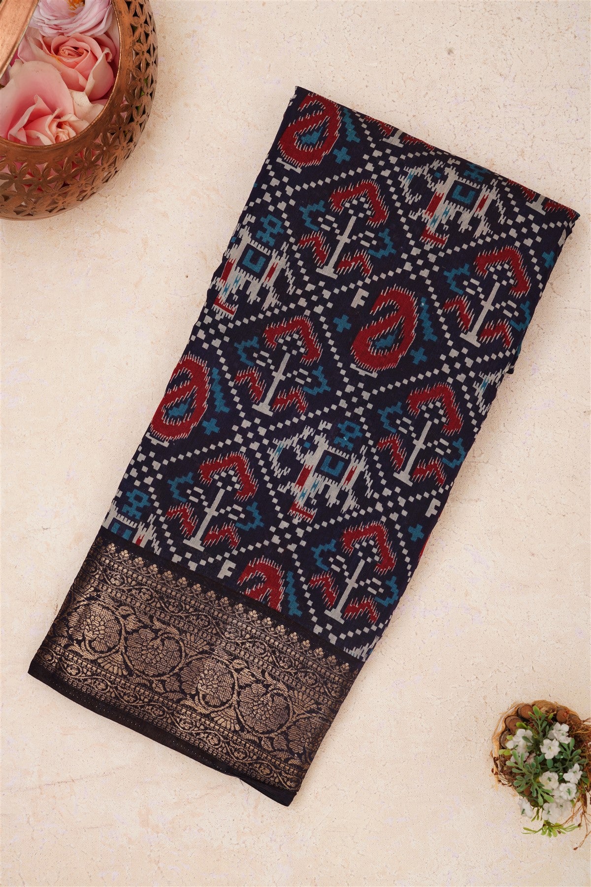 Fancy Maheshwari Silk Navy Blue Saree