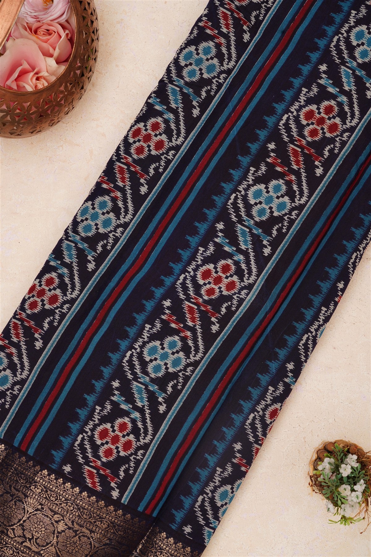 Fancy Maheshwari Silk Navy Blue Saree