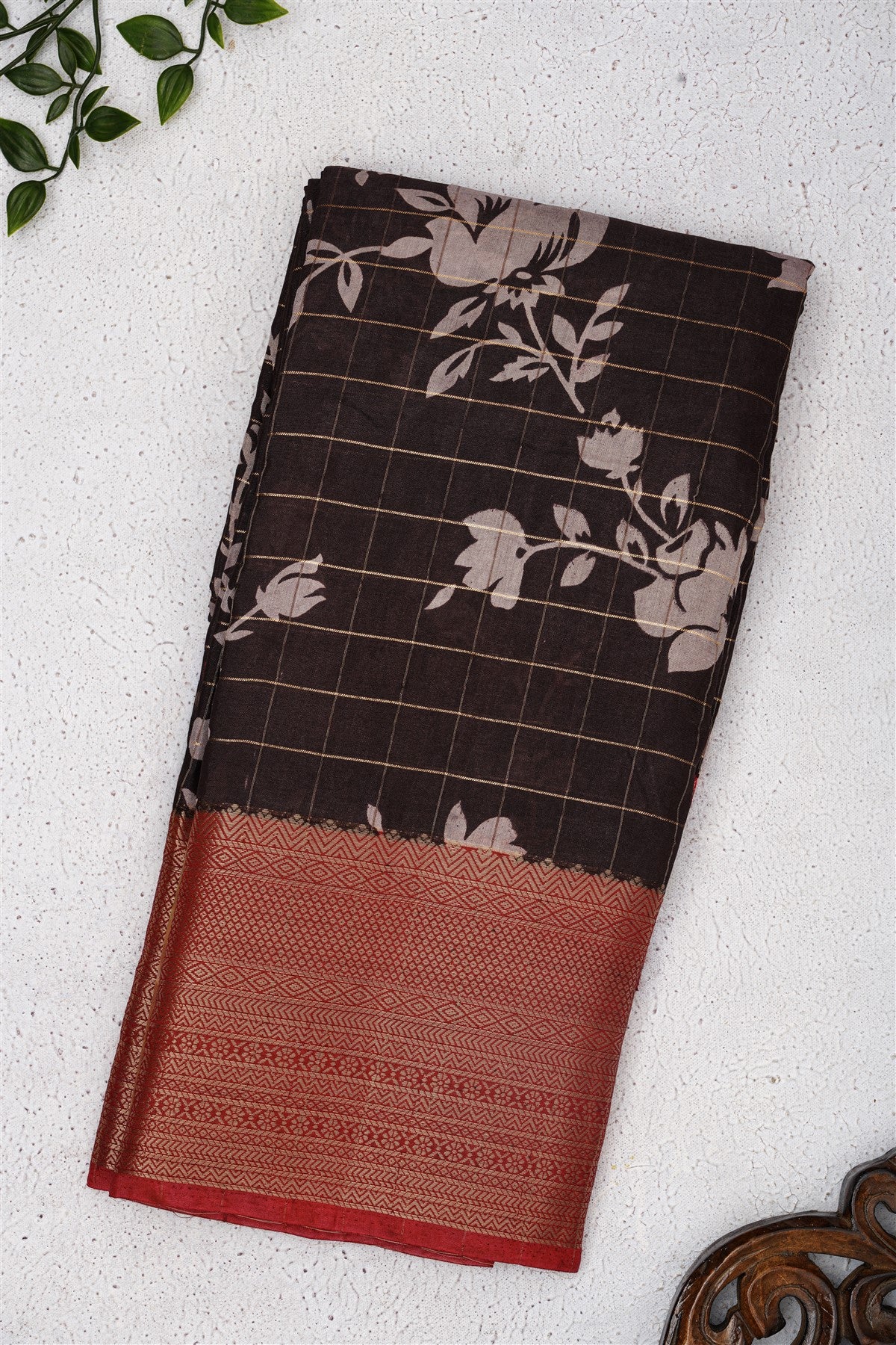 Fancy Maheshwari Silk Dark Brown Saree