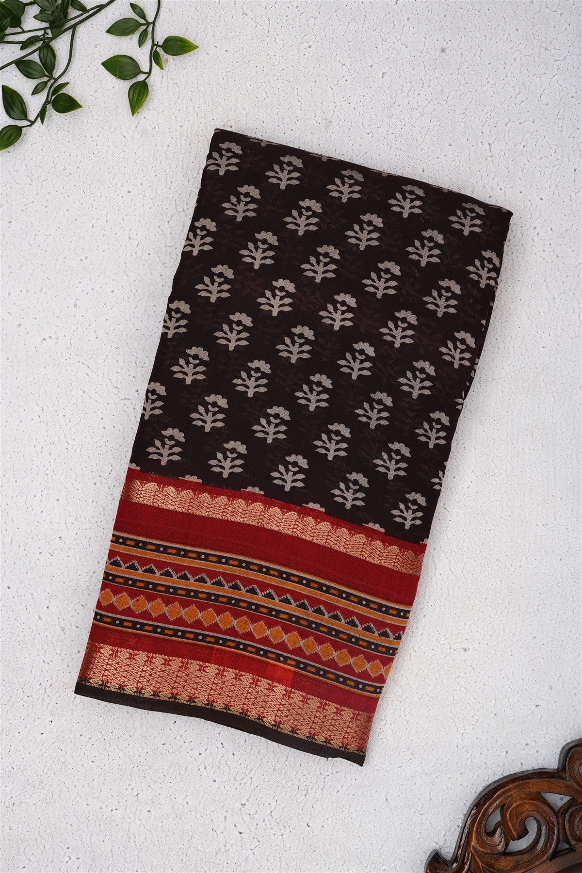 Fancy Maheshwari Silk Dark Brown Saree