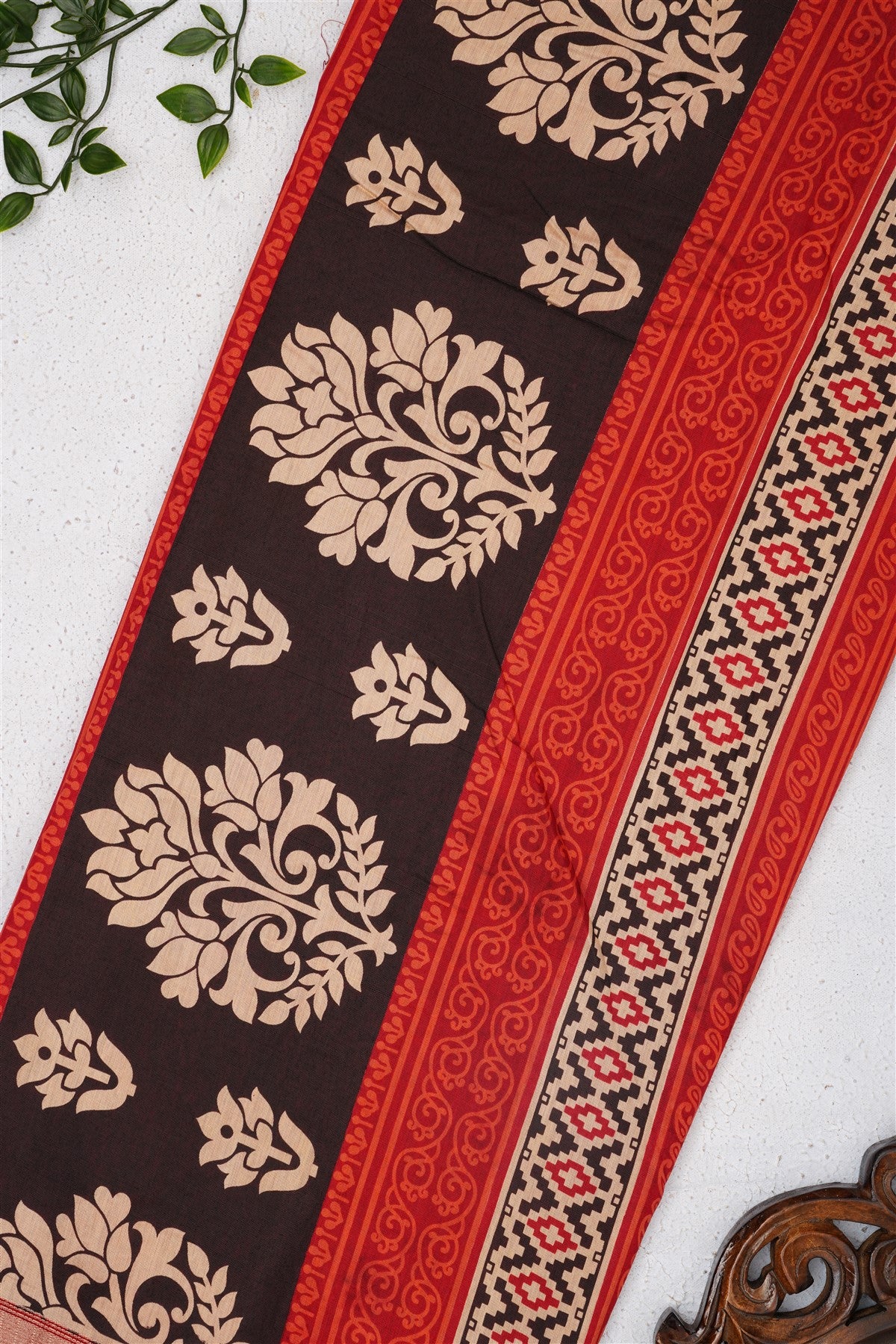 Fancy Maheshwari Silk Dark Brown Saree
