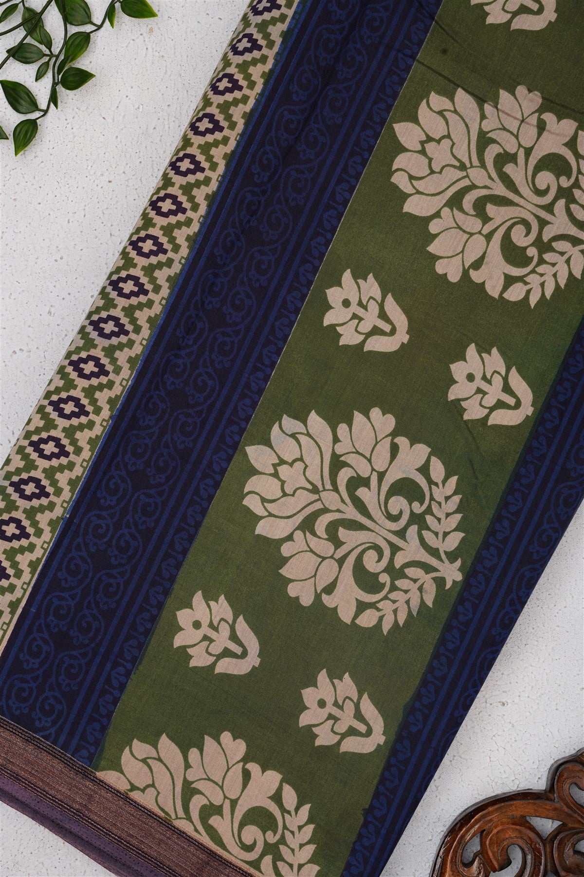 Fancy Maheshwari Silk Mehandi Green Saree
