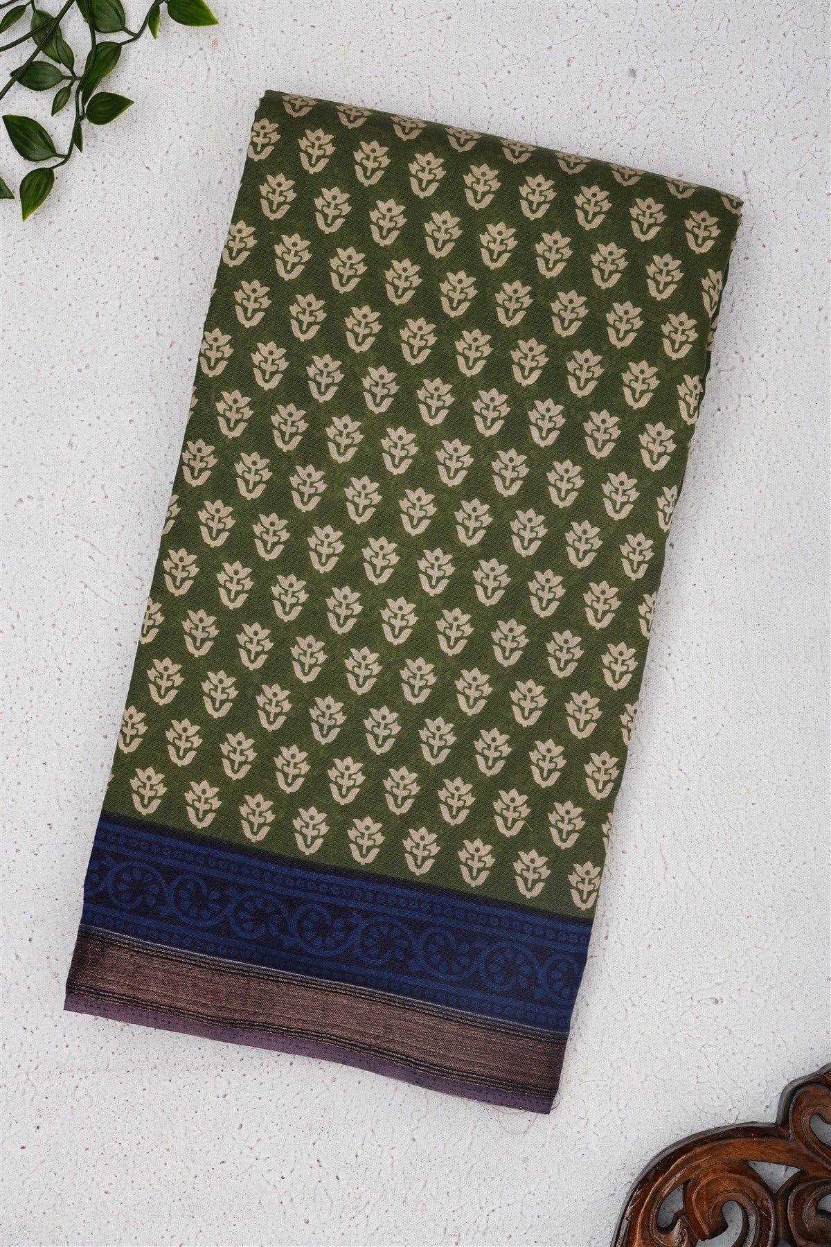 Fancy Maheshwari Silk Mehandi Green Saree