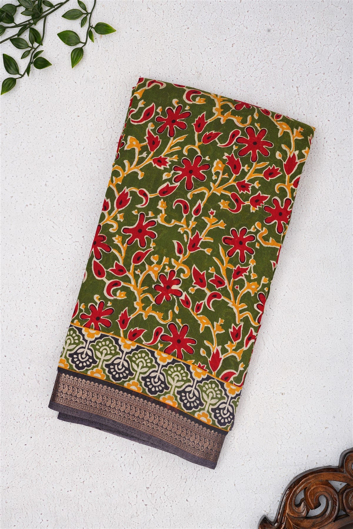 Fancy Maheshwari Silk Mehandi Green Saree