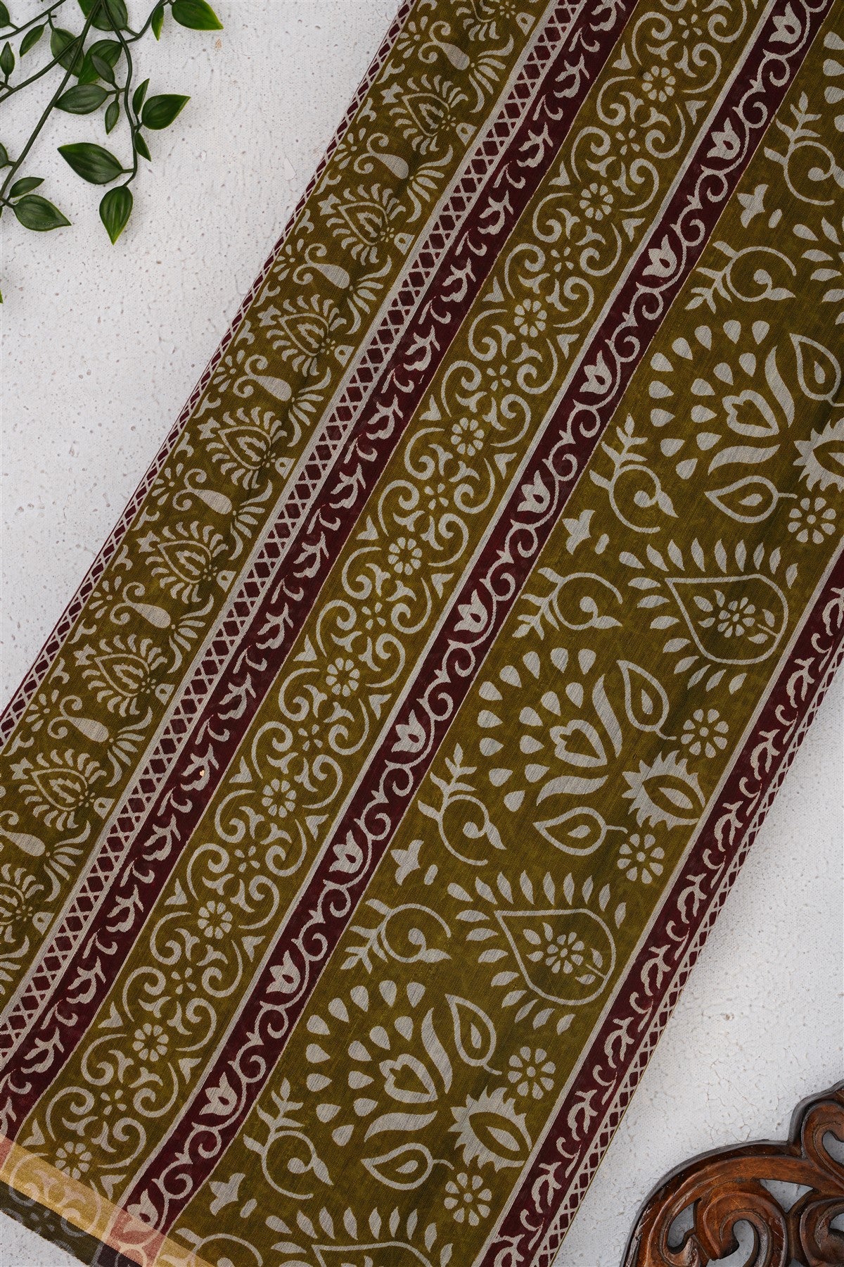 Fancy Maheshwari Silk Mehandi Green Saree