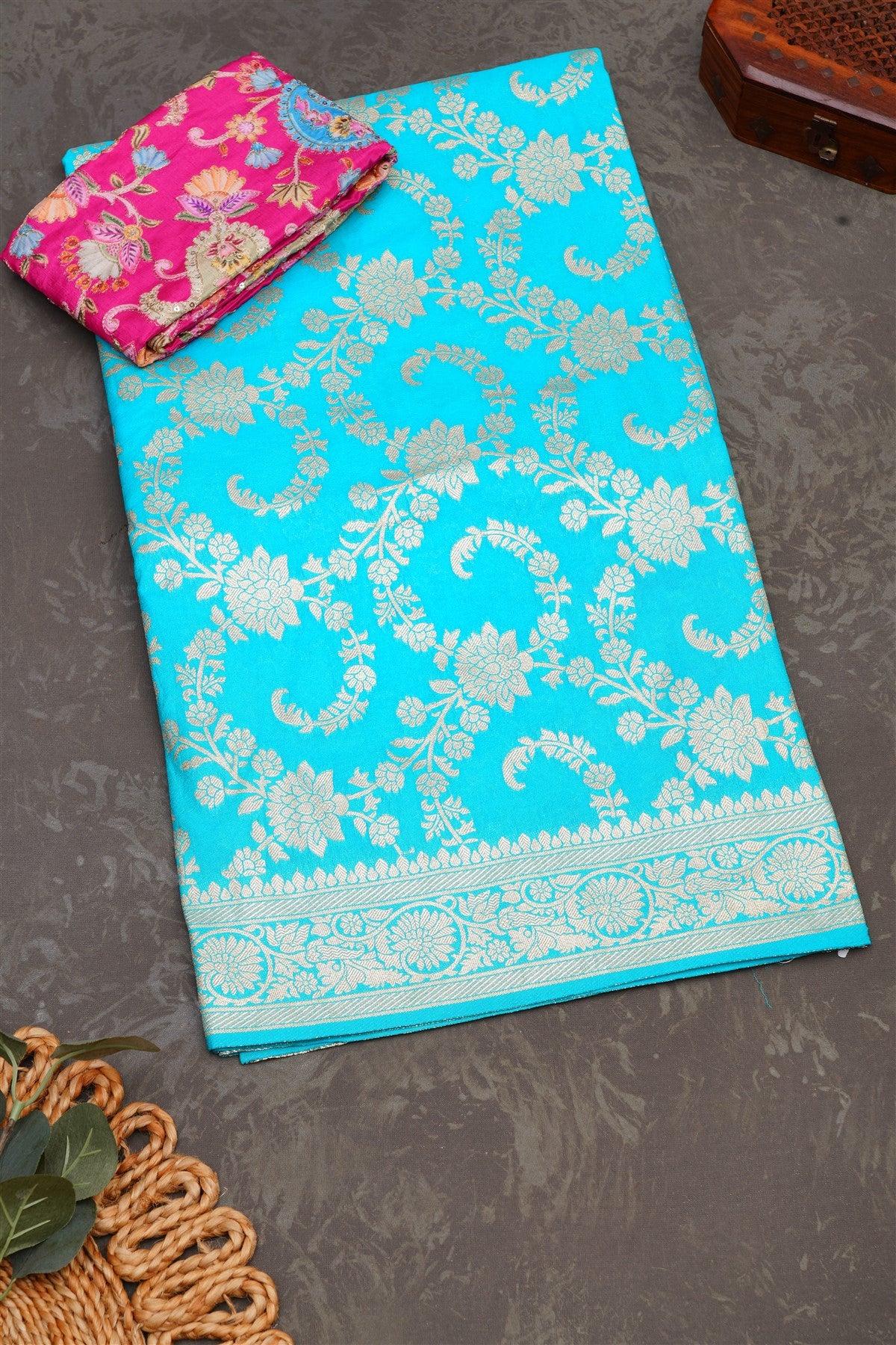 Banarasi Brocade Teal Blue Saree