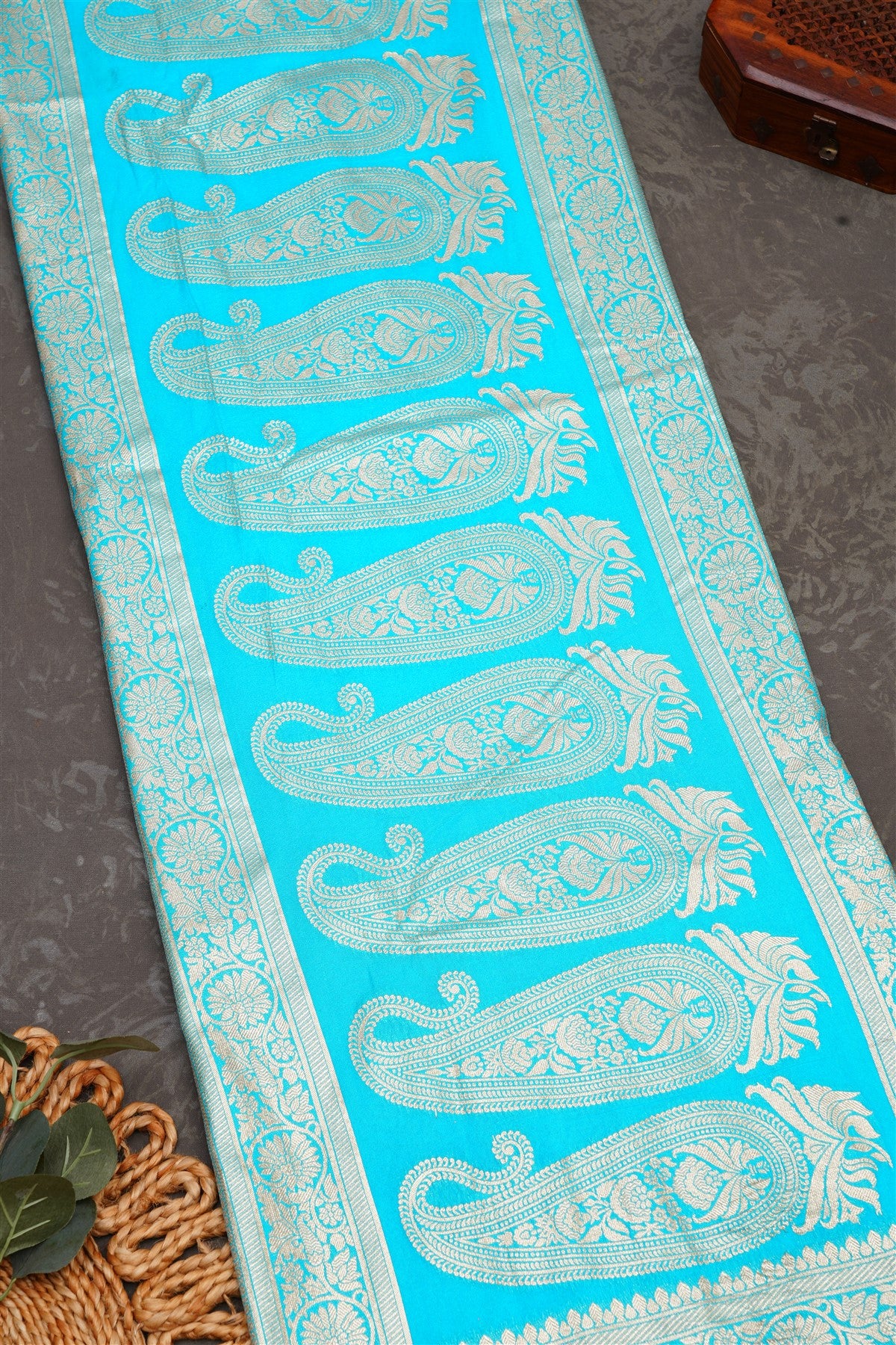 Banarasi Brocade Teal Blue Saree