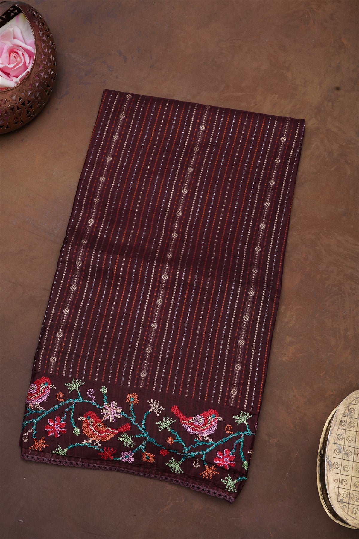 Banarasi Mashru Brown Saree