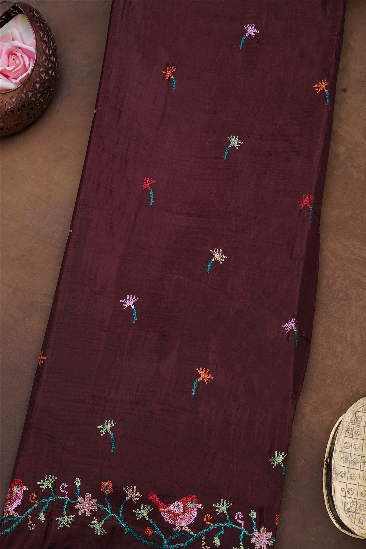 Banarasi Mashru Brown Saree
