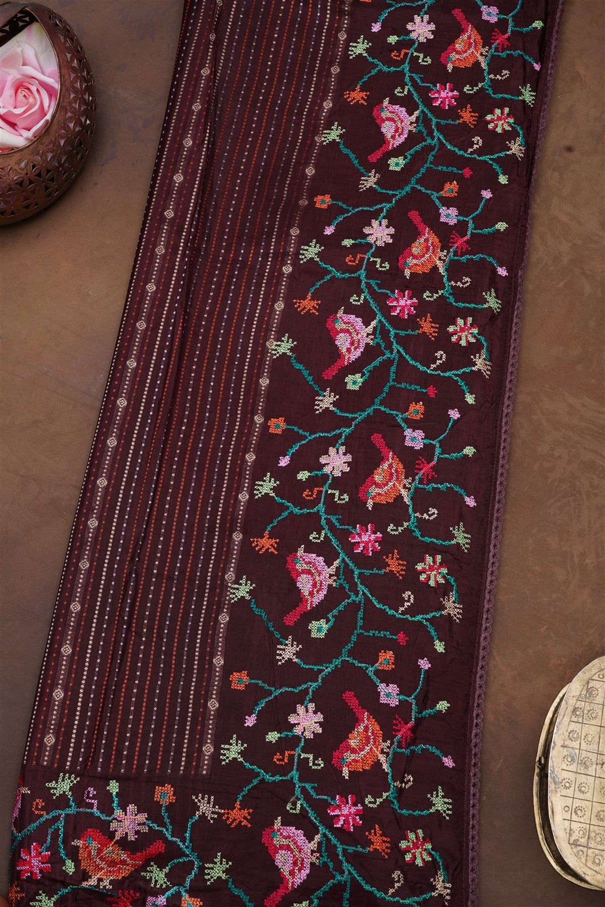 Banarasi Mashru Brown Saree