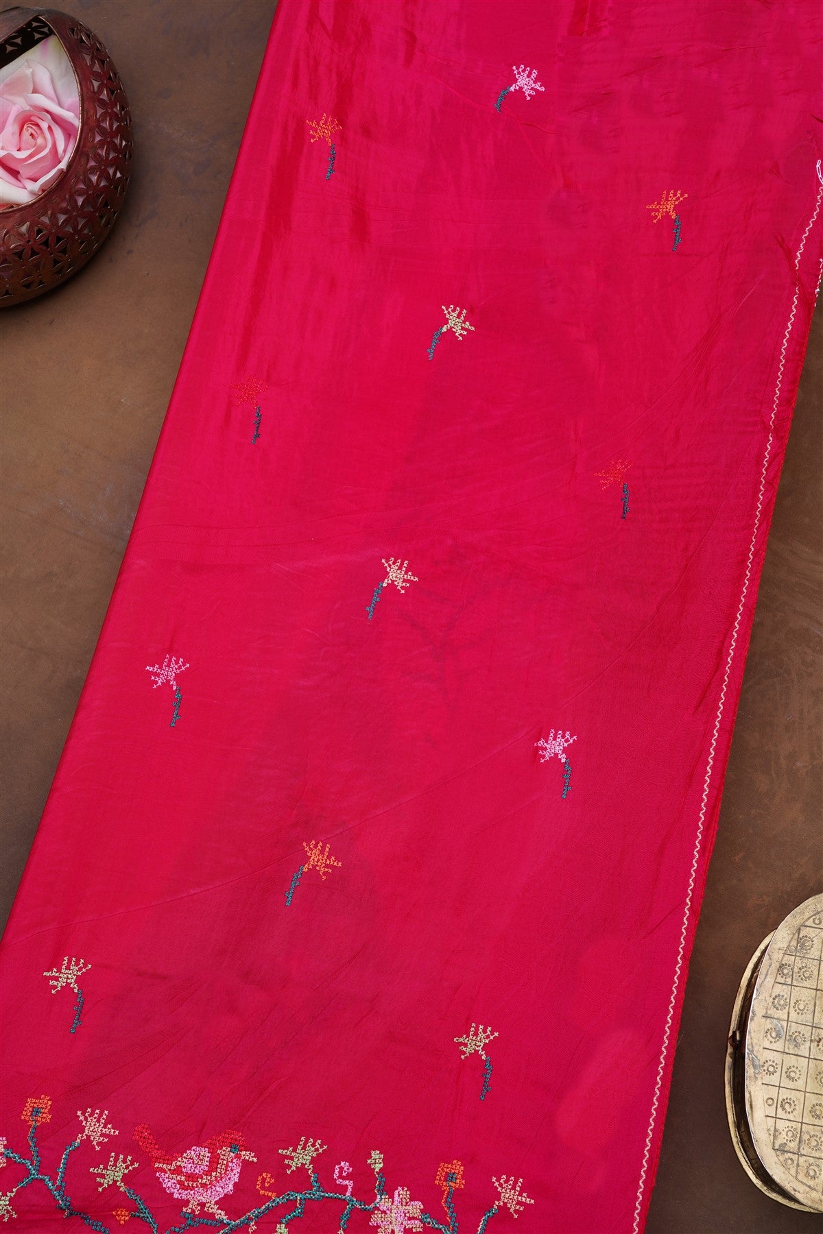 Banarasi Mashru Dark Pink Saree