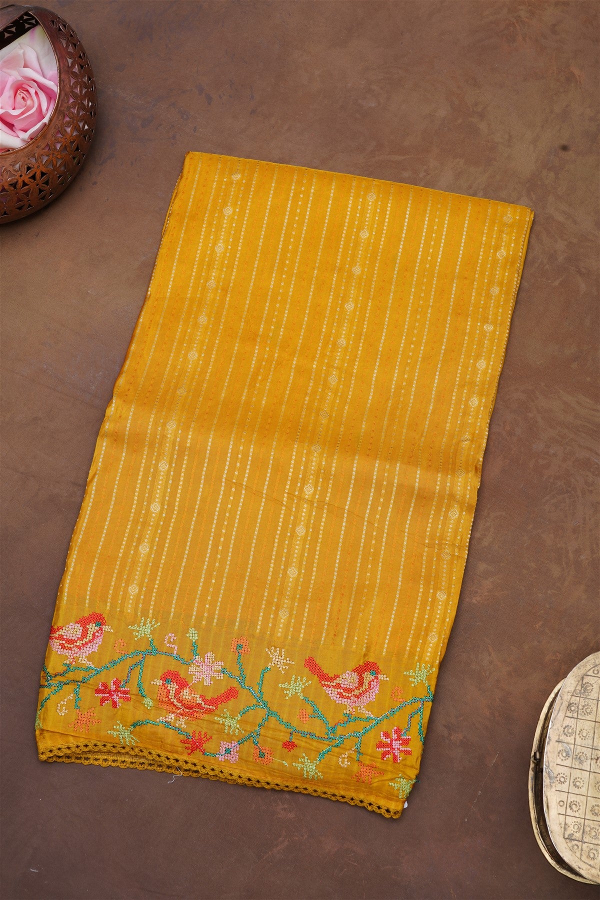 Banarasi Mashru Mustard Saree