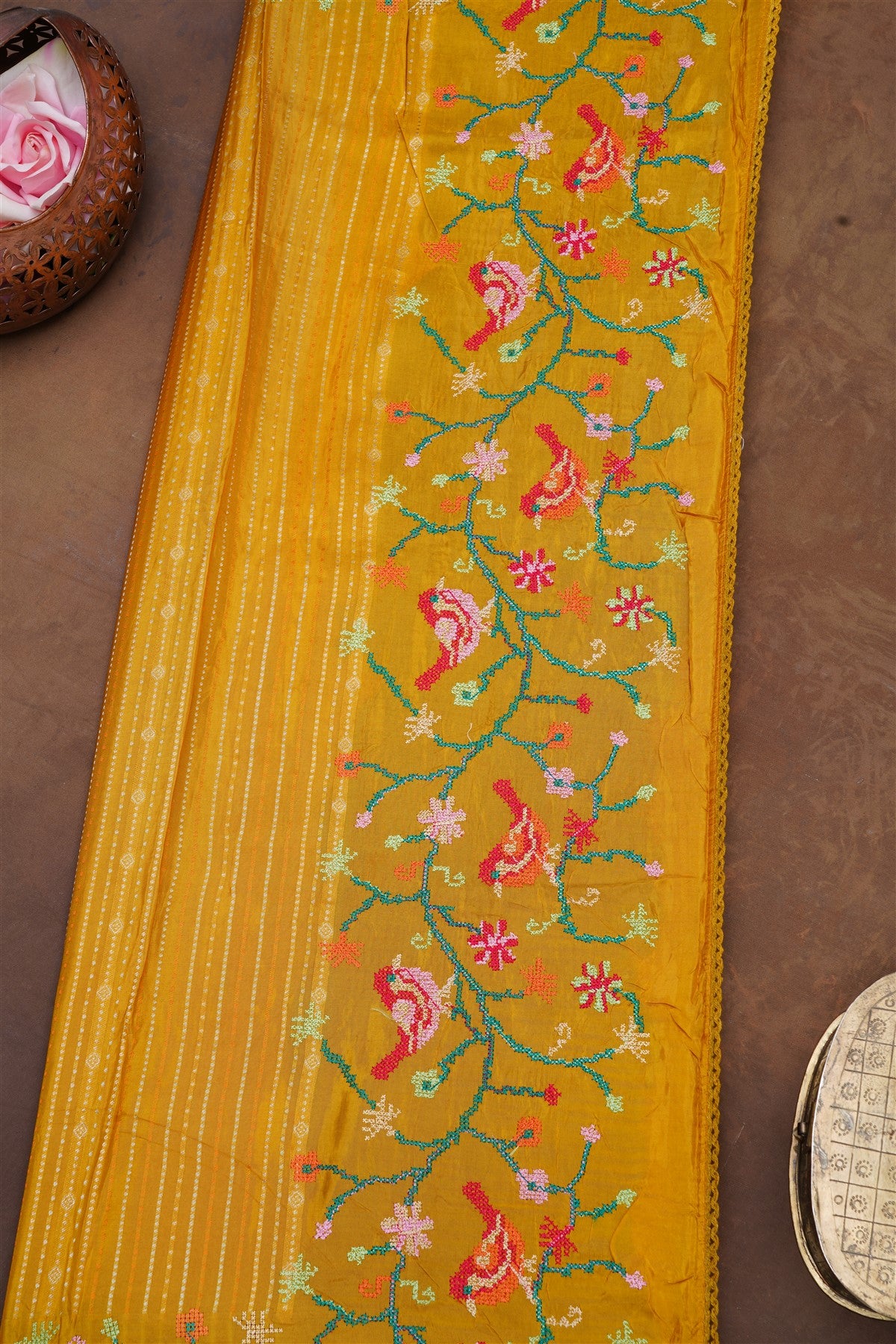 Banarasi Mashru Mustard Saree