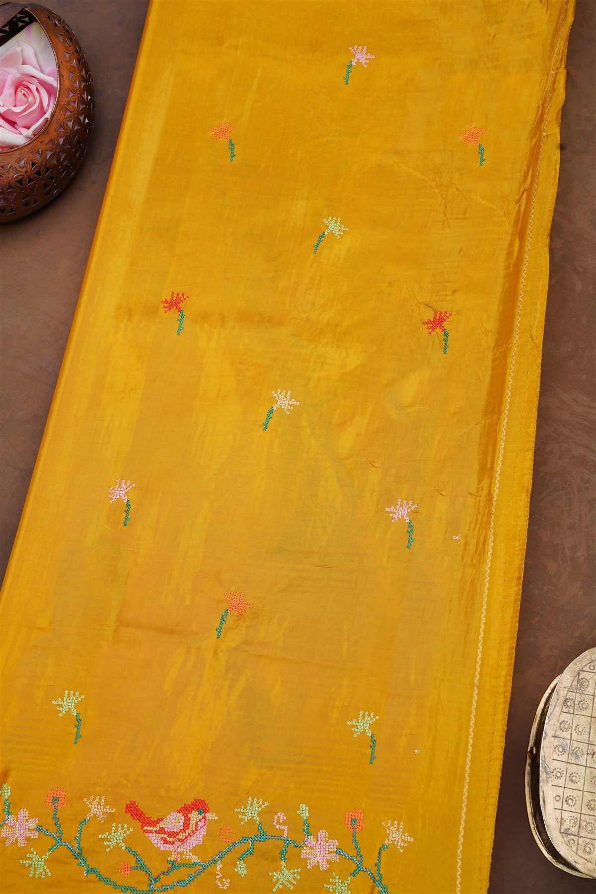 Banarasi Mashru Mustard Saree