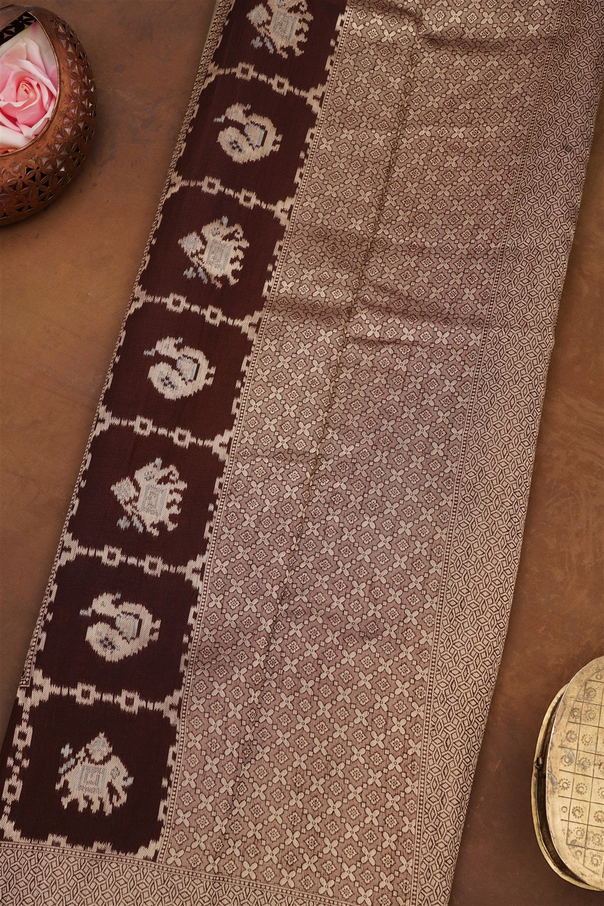 Banarasi Tissue Silk Brown Saree