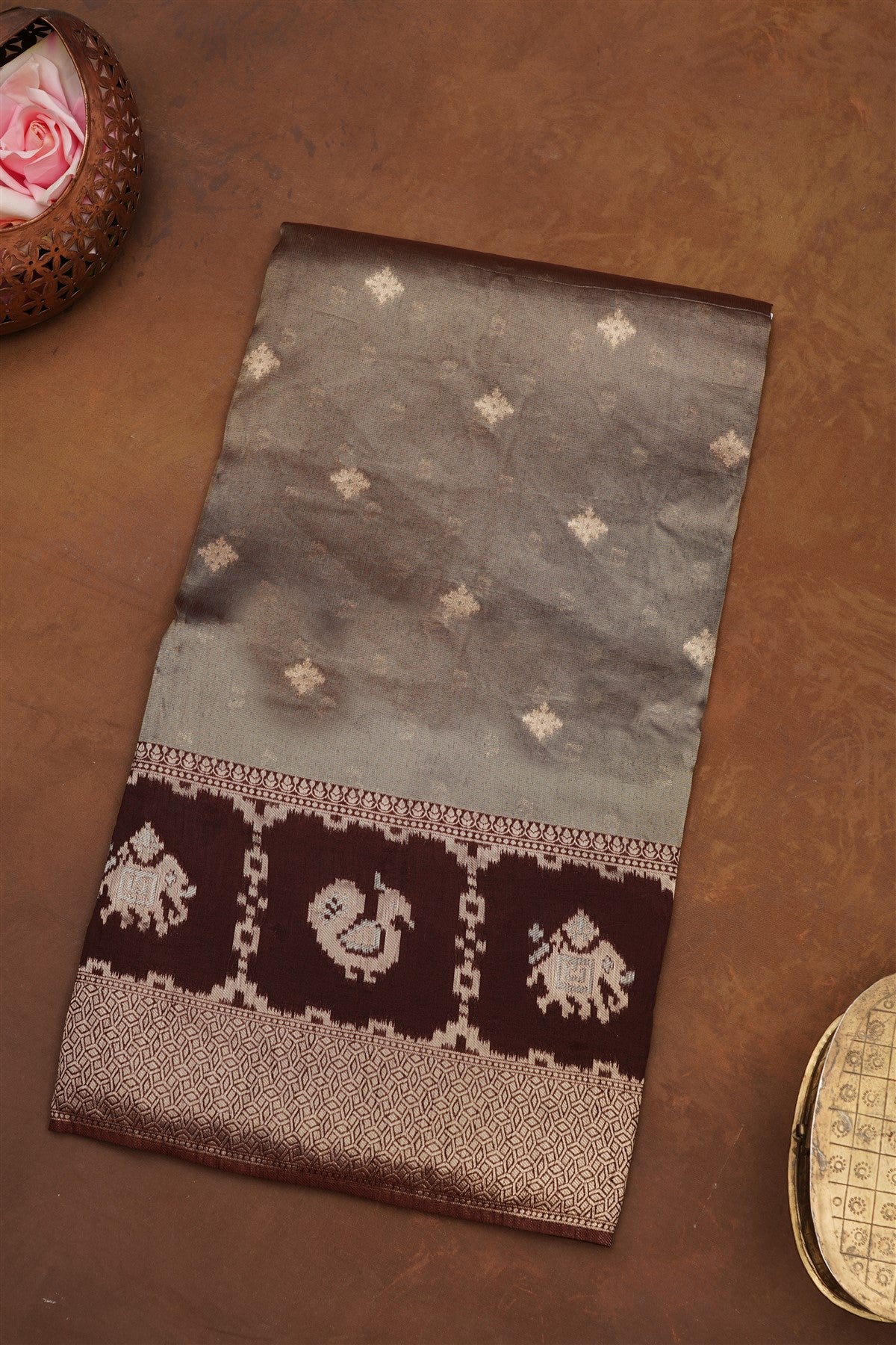 Banarasi Tissue Silk Brown Saree