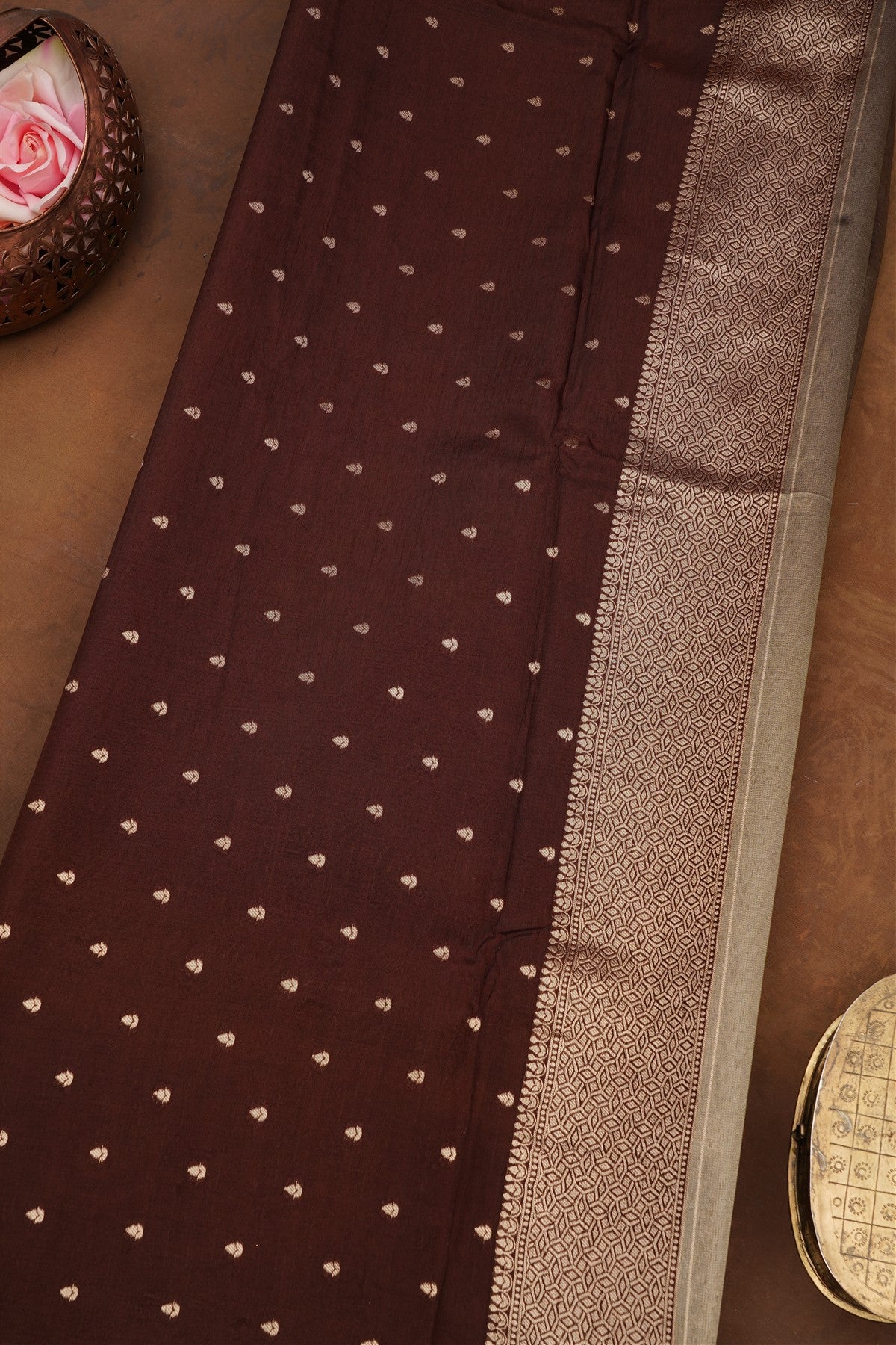 Banarasi Tissue Silk Brown Saree