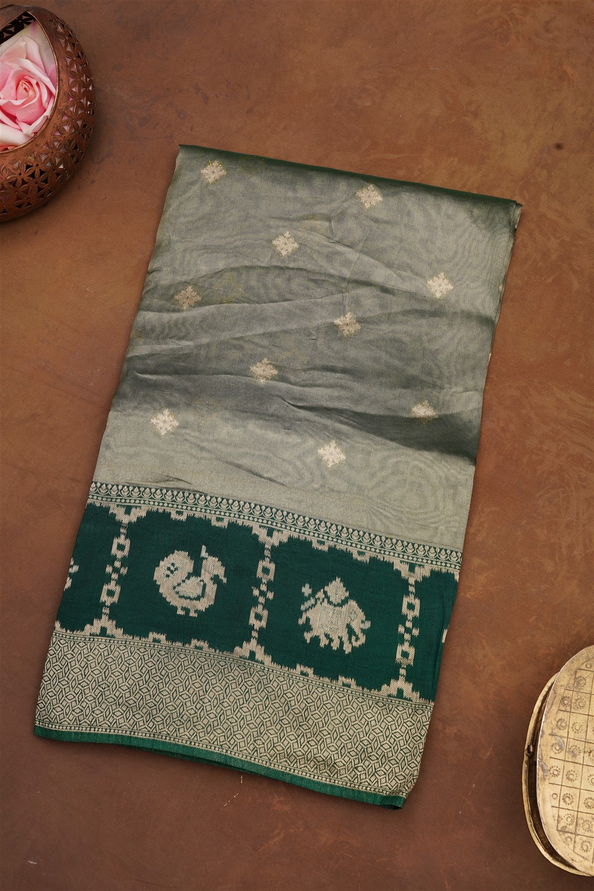 Banarasi Tissue Silk Dark Green Saree