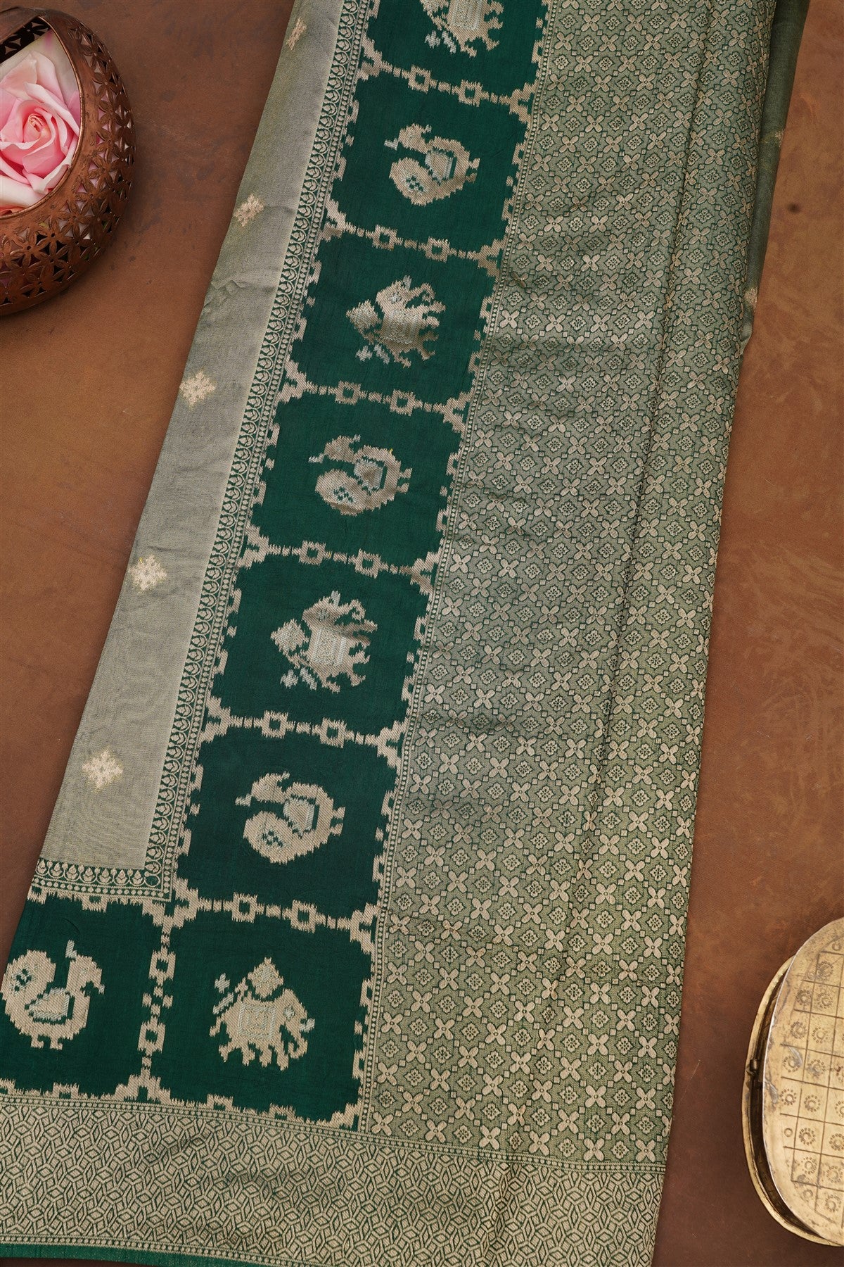 Banarasi Tissue Silk Dark Green Saree