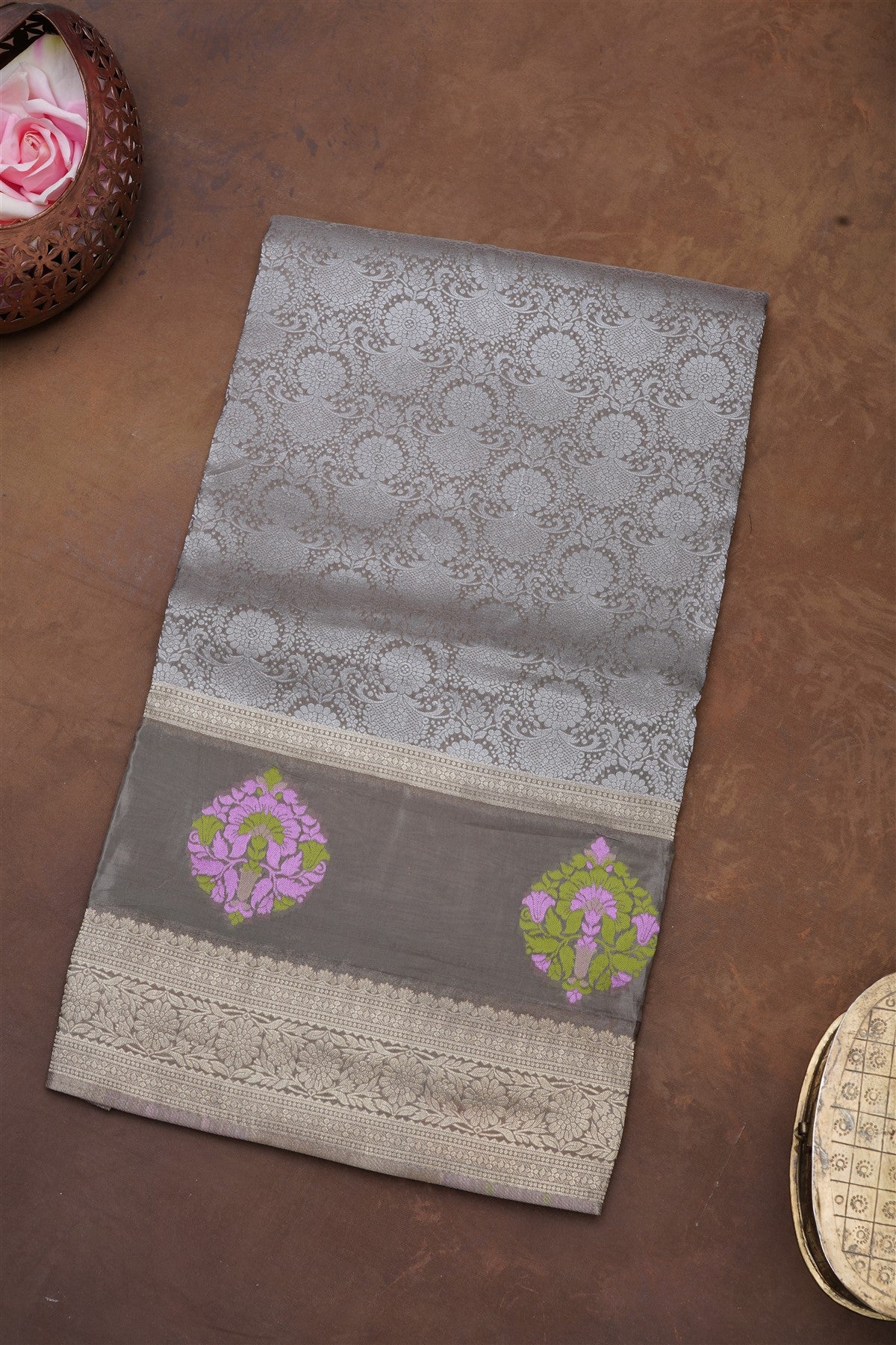 Banarasi Mashru Light Brown Saree