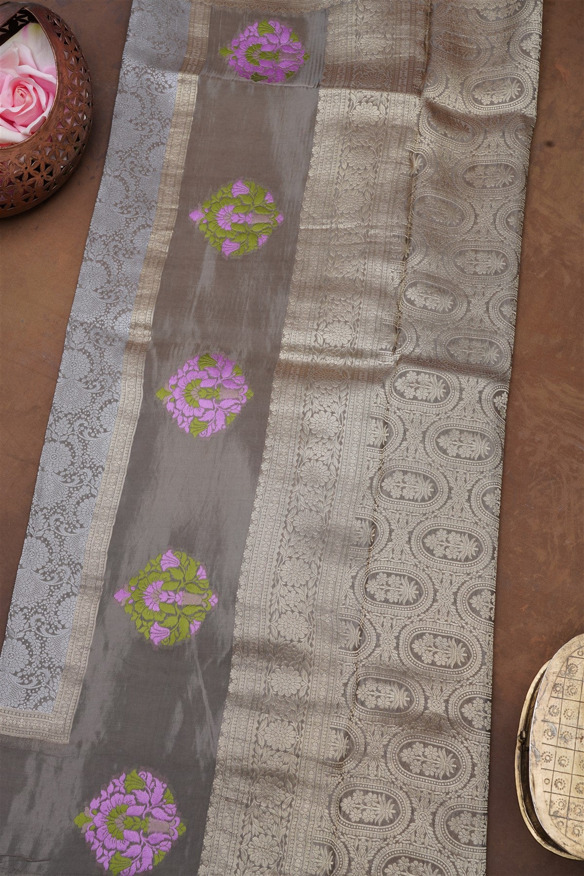 Banarasi Mashru Light Brown Saree