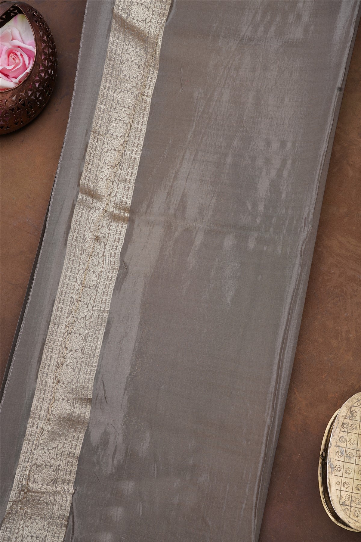 Banarasi Mashru Light Brown Saree