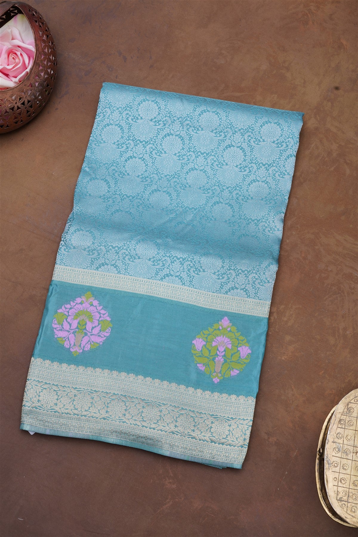 Banarasi Mashru Sea Green Saree