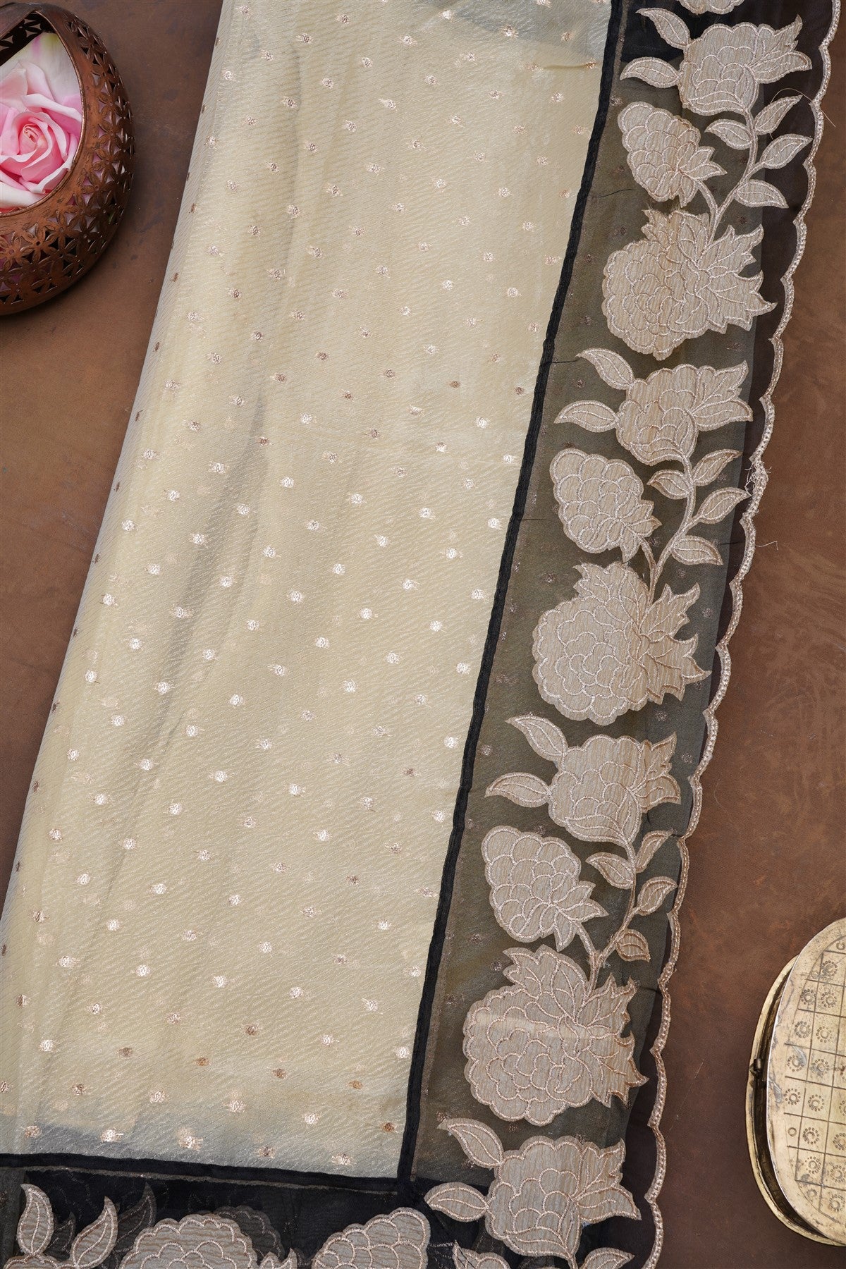 Banarasi Shimmer Cream Saree