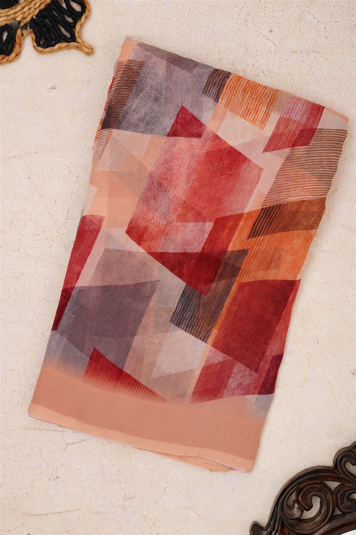 Fancy Georgette Light Peach Saree
